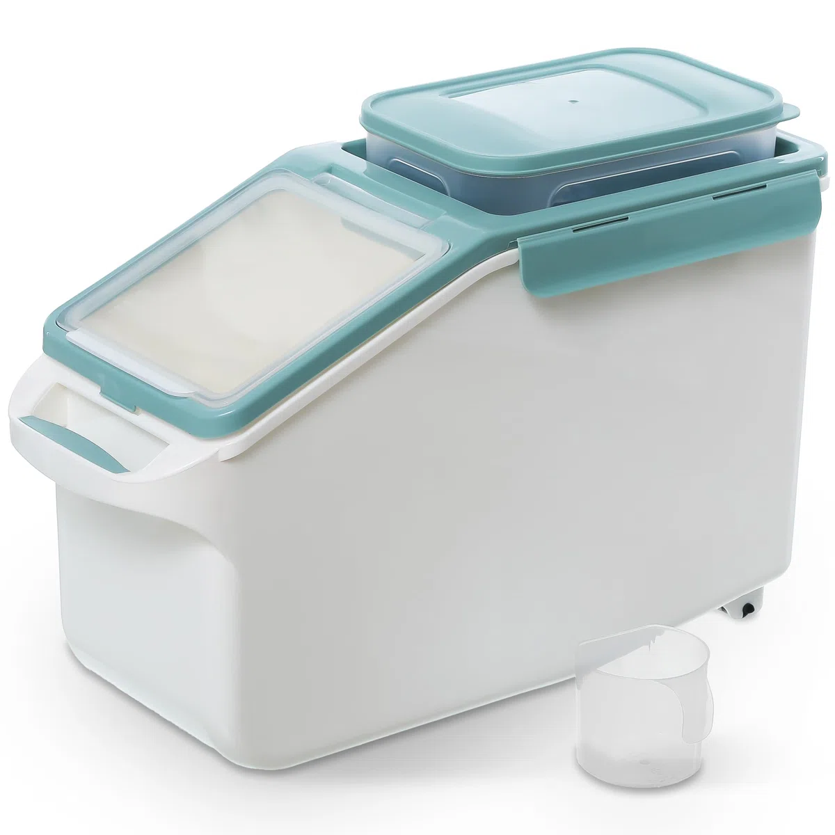 Citylife 12L Conteneur Croquettes Chien avec roulettes, boite croquette chat avec 1.8L boîte hermétique et Tasse, pour le stockage de croquettes nourriture, grains de café, farine d'avoine, céréales