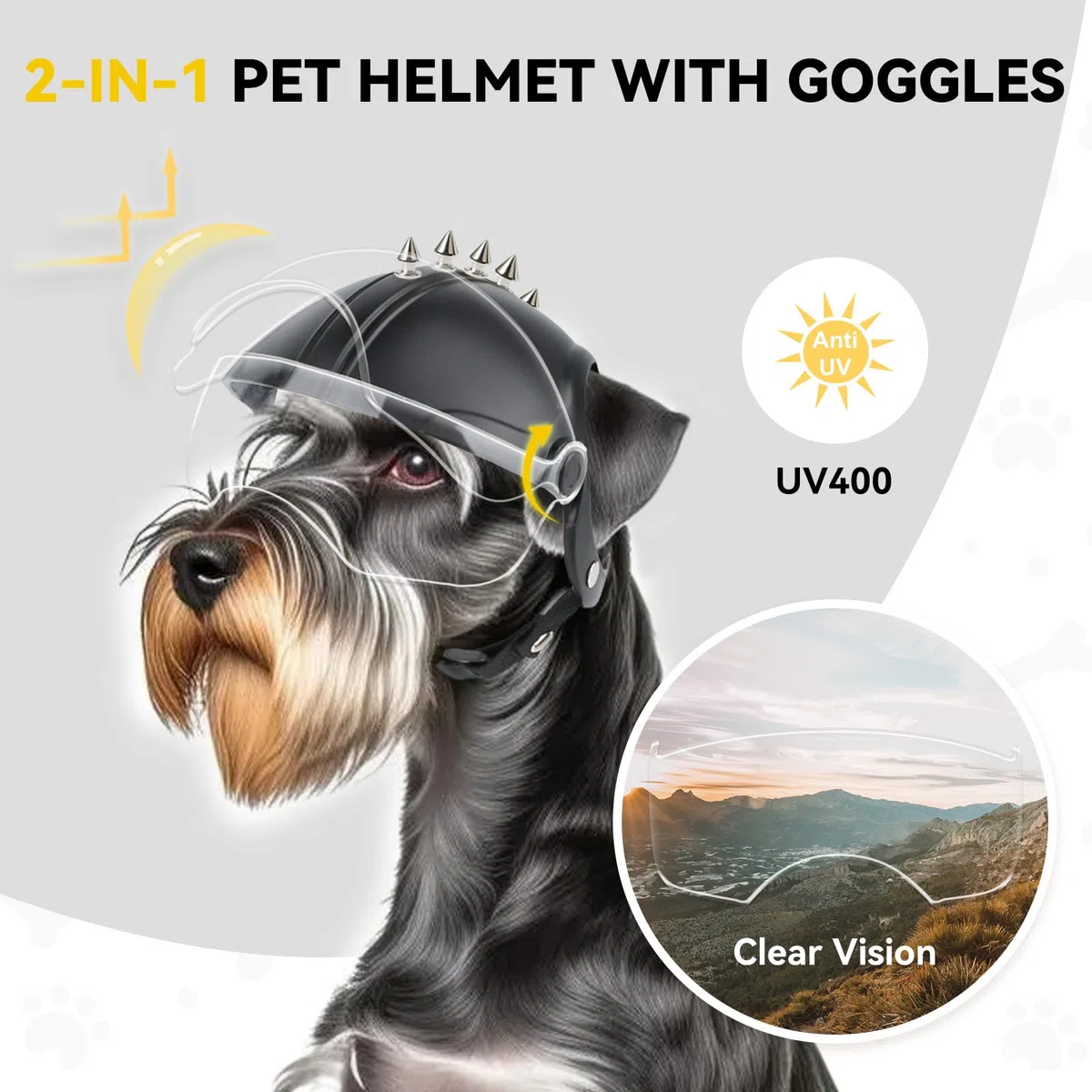 Casque pour chien avec lunettes de soleil pour chien - Protection UV - Transparent - Pour petits chiens, chiots