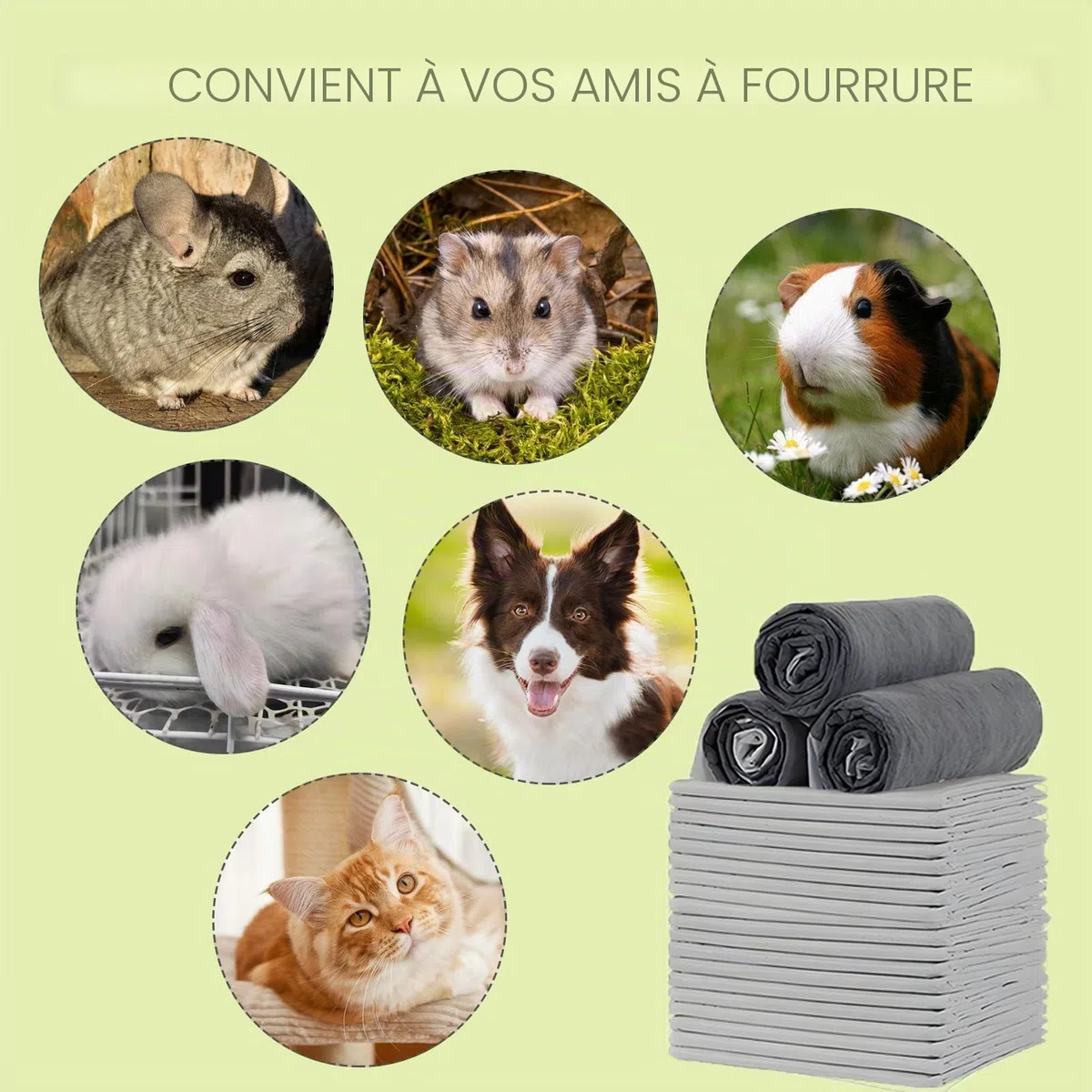 Coussinets Jetables pour Lapin, Tapis Hygiénique Absorbant pour Cochon d'Inde, Lot de 50 Tapis Éducateurs avec Surface à Séchage Rapide pour Chiots Chats Chinchillas Hamsters Furets Hérissons