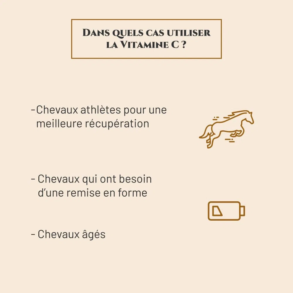 Vitamine C - Complément nutritionnel Cheval - Pot 1 kg - Force, Energie, Résistance - Antioxydant - Marque Française