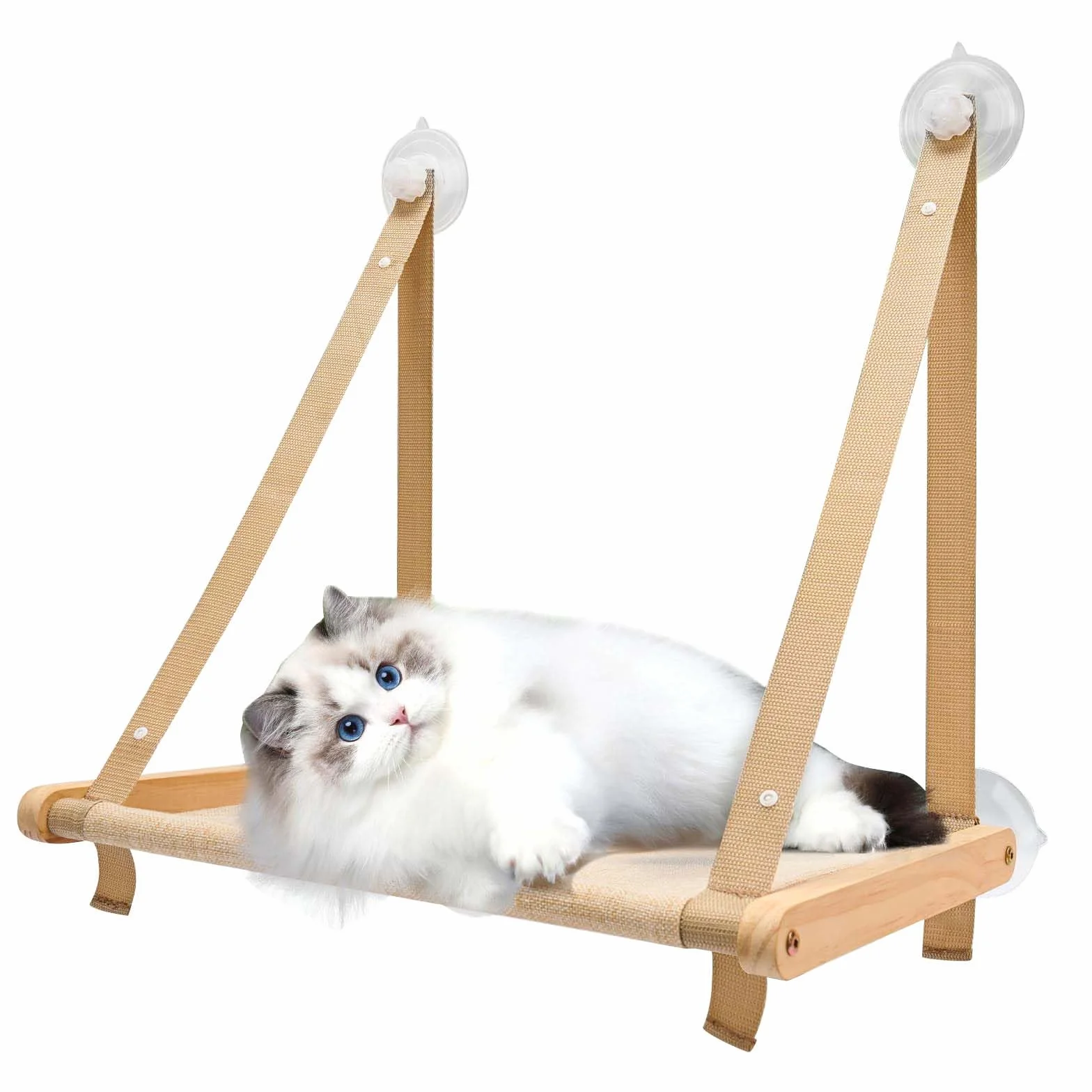 Chat Hamac pour Chat Jusqu'à 18 kg, Chaise Longue 360° Kaki Lavable avec Ventouse Forte, 50 x 38 cm