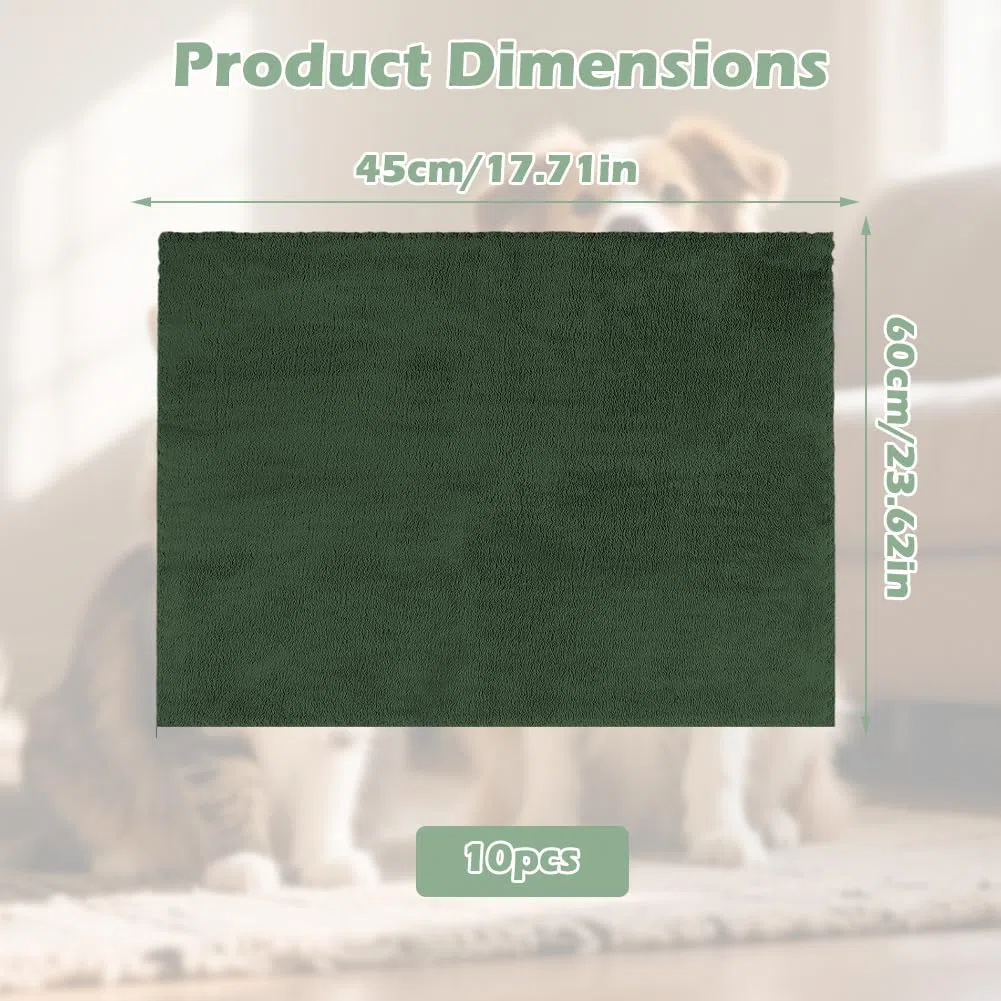 Lot de 10 Tapis pour Rongeur - Couverture pour Cochon d'Inde - Imperméables - Tapis Cochon d'Inde Absorbant - Lavable - pour Petits Animaux, Hamsters, Chiots, Chats - 60 x 45 cm (Vert)