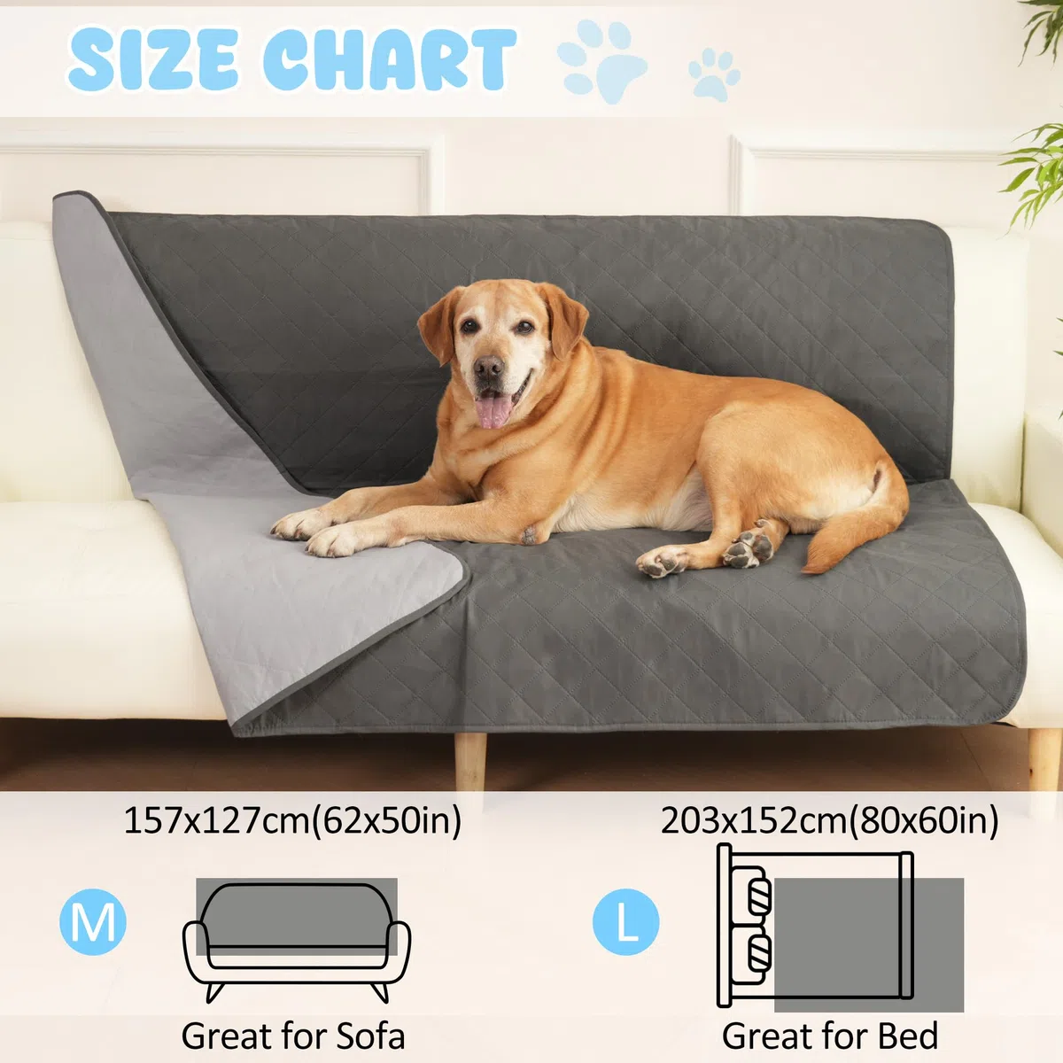 Housse de canapé imperméable pour chien et animal domestique - Lavable - Réversible - Anti-rayures - Résistante aux poils d'animaux - Pour chiot, chiens et chats de taille moyenne et grande