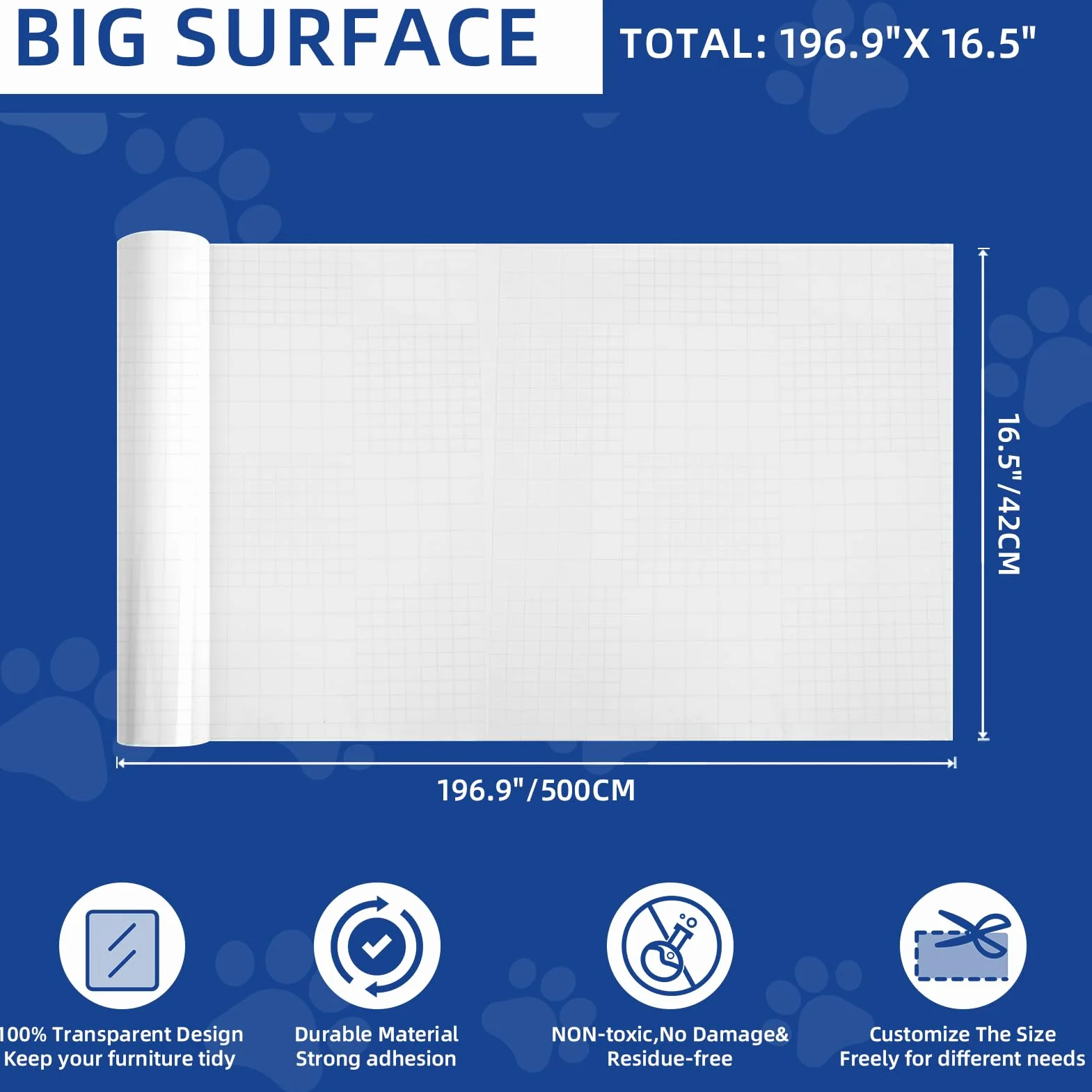Protection Canape Chat Anti Griffe Transparent Invisible 42 * 500CM：TOOSOFt Protege Canape Griffe Chat Extra Long - Film Protection Mur Chien Adhesif Autocollant pour Meubles,Porte,Mur,Comptoirs