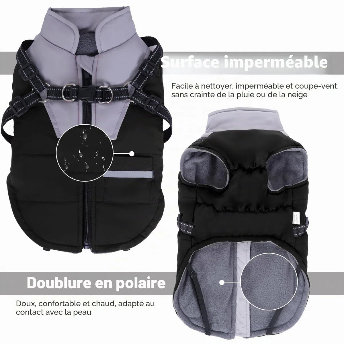 Manteau Chien Hiver Imperméable avec Harnais pour Petits, Moyens et Grands Chiens - Durable et Lavable en Machine