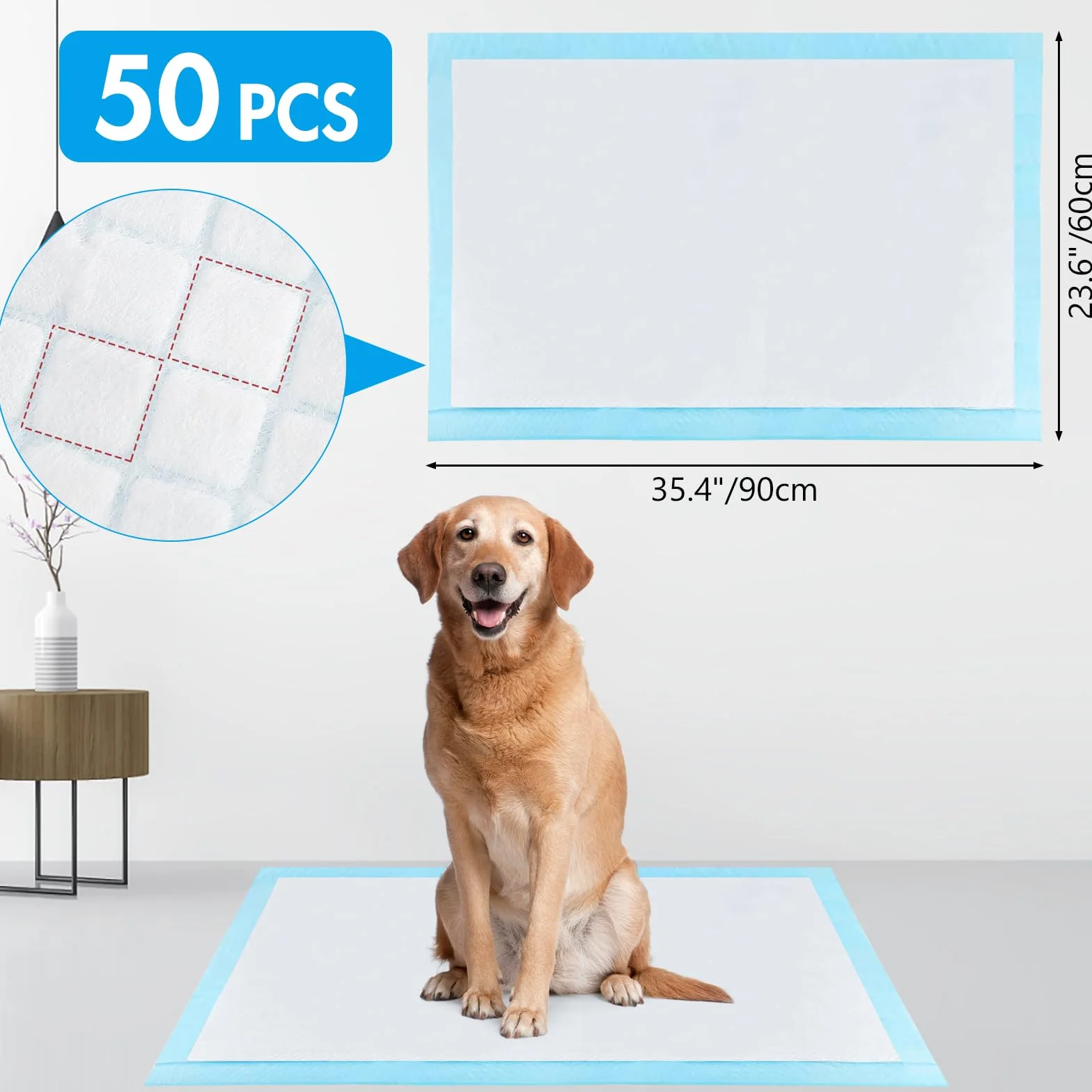 50 Pièces Alaise pour Chien, 60 x 90cm Aleses Jetables pour Chien, 5 Couches Tapis Educateur Chiot, Tapis Hygiénique Absorbant, Anti-Fuite et Séchage Rapide