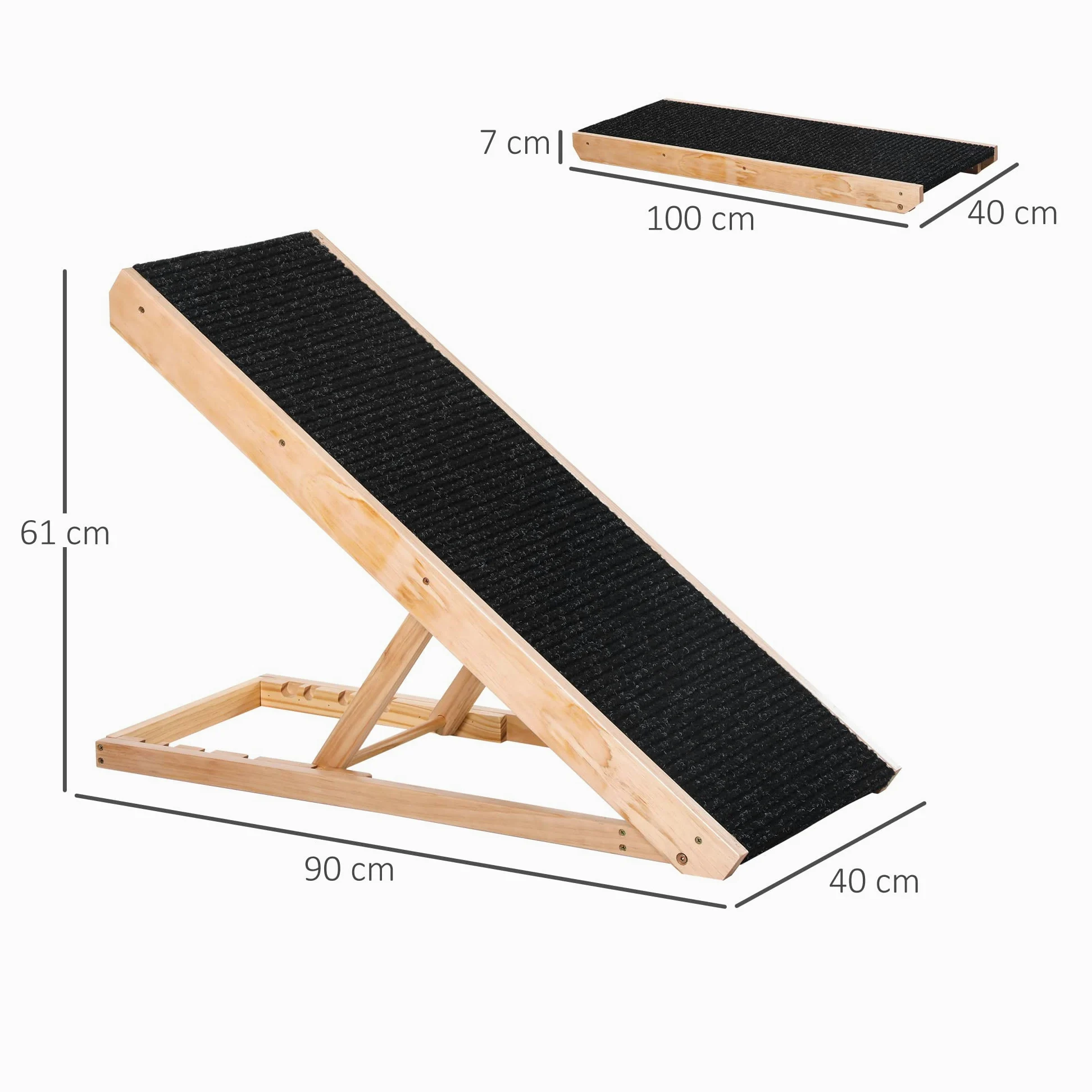 PawHut Rampe pour Chien de Grande Taille Pliable, escalier pour Chien avec Hauteur Ajustable 26-61 cm, Surface antidérapante, Facile à Transporter, pour lit et canapé, Bois de pin, Noir