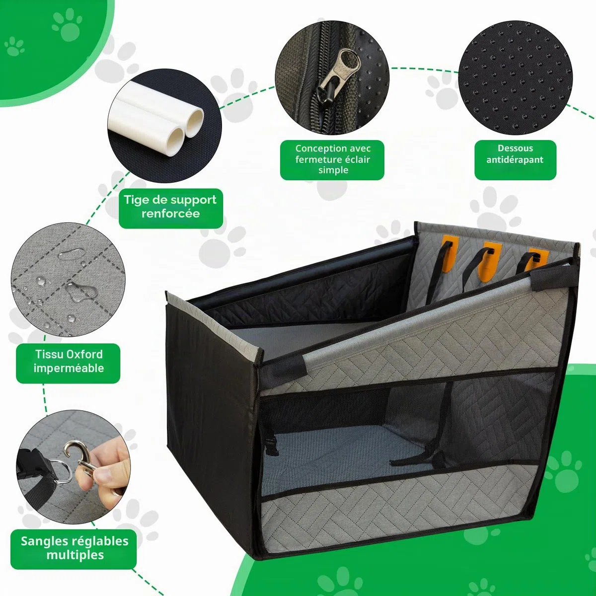 LIROPAU Siège auto extra stable pour chien - Renforcé - Pour chiens de taille moyenne et grande - Imperméable - Siège auto antidérapant pour animaux - Résistant aux rayures - Avec 3 sangles de