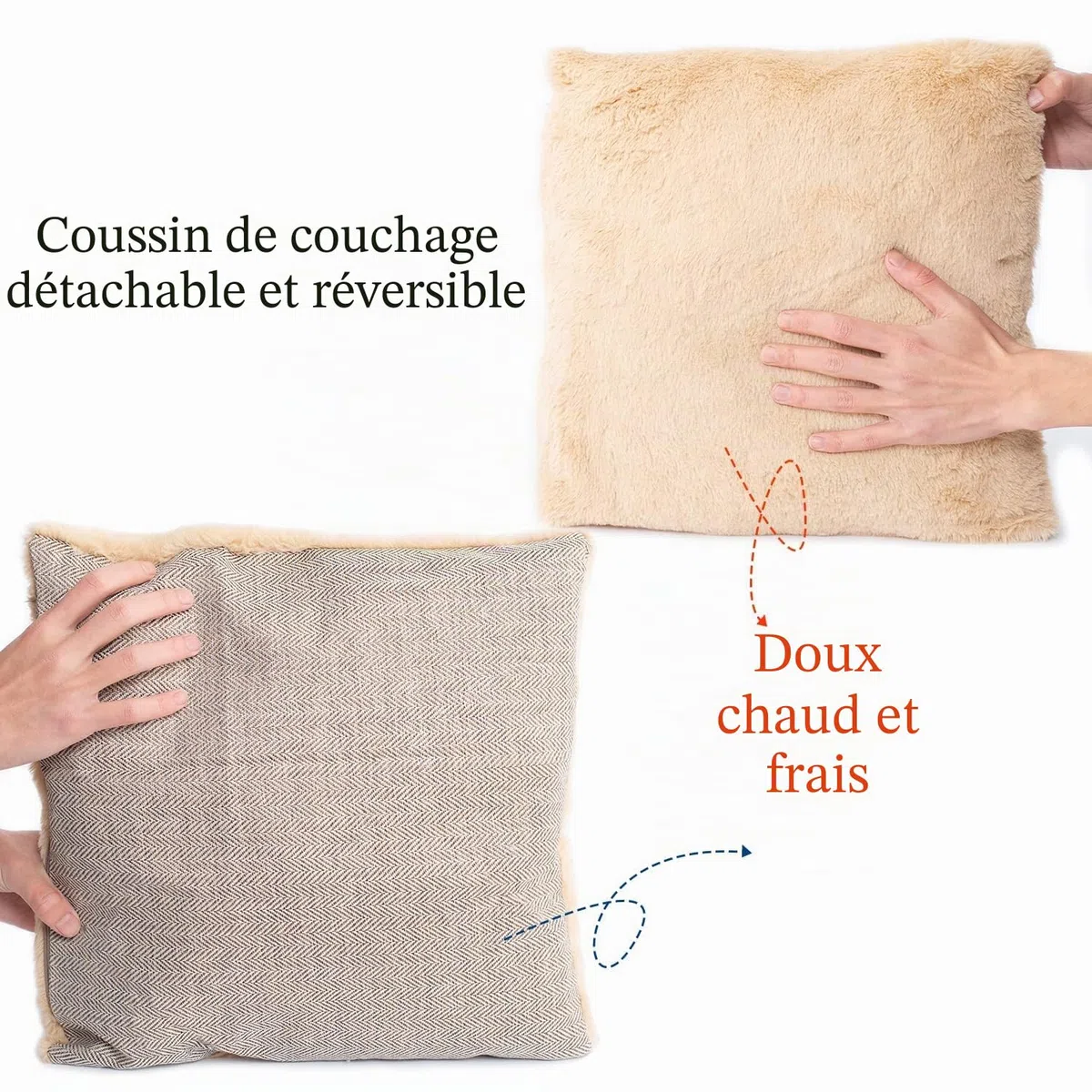Lit niche pour chat d’intérieur avec coussin amovible lavable rembourré, lit doux et auto-chauffant pour chat