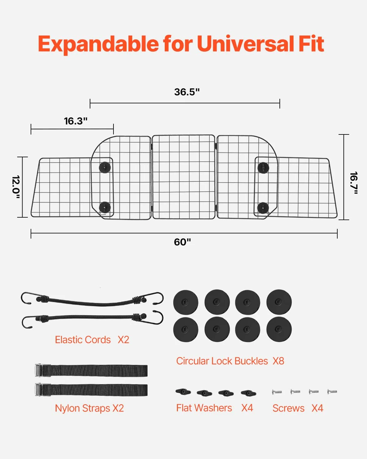 VEVOR Barrière de Voiture pour Chien Réglable 92,8-152,4 cm, Grille Pare-Chien en Treillis Métallique Robuste pour Siège Arrière, Universel pour Animaux de Compagnie, SUV, Berline, Camions, Véhicules
