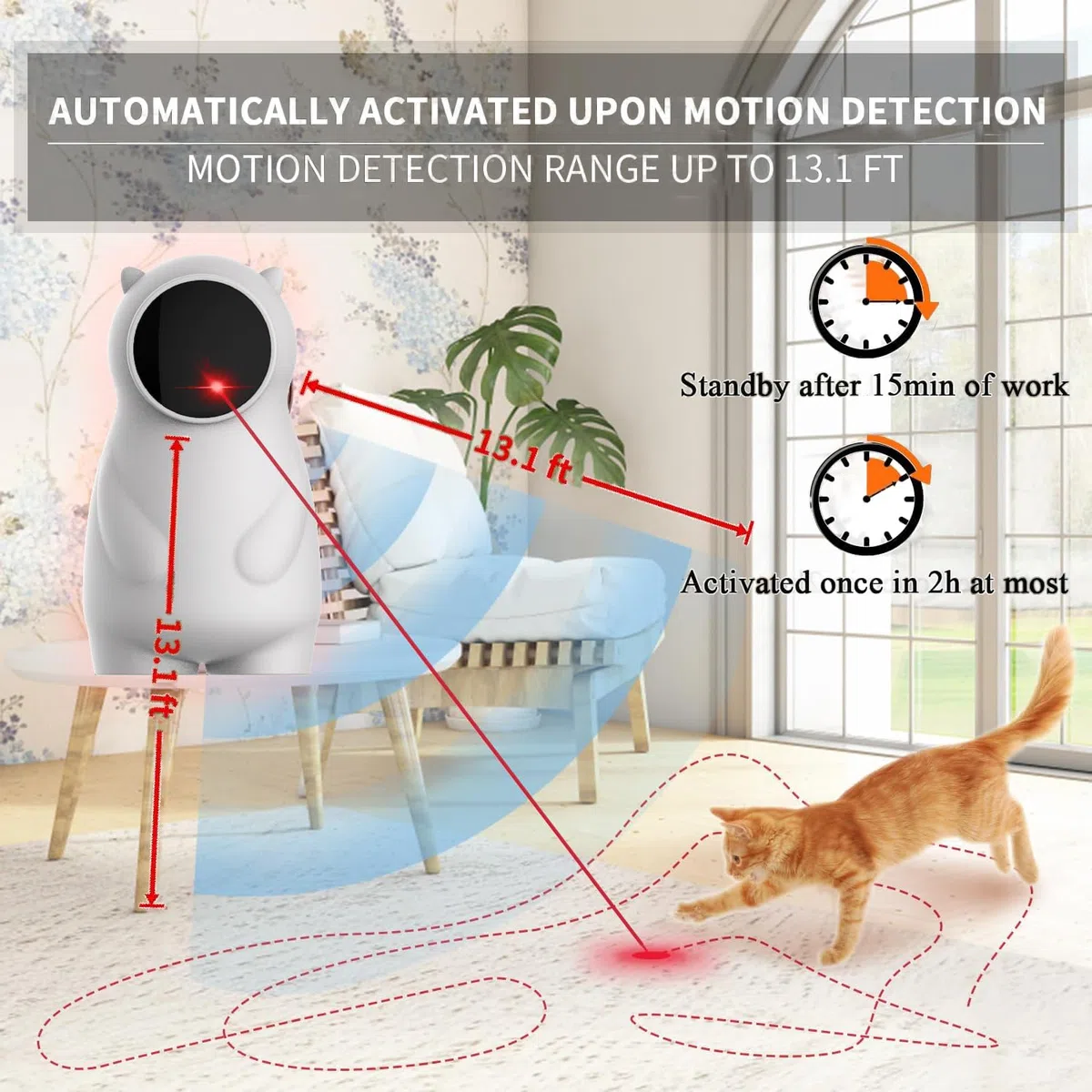 AILEDA Jouet Laser Interactif pour Chat, Automatique avec Trajectoire Aléatoire, Activé par Le Mouvement, Rechargeable, pour Chat/Chaton/Chien