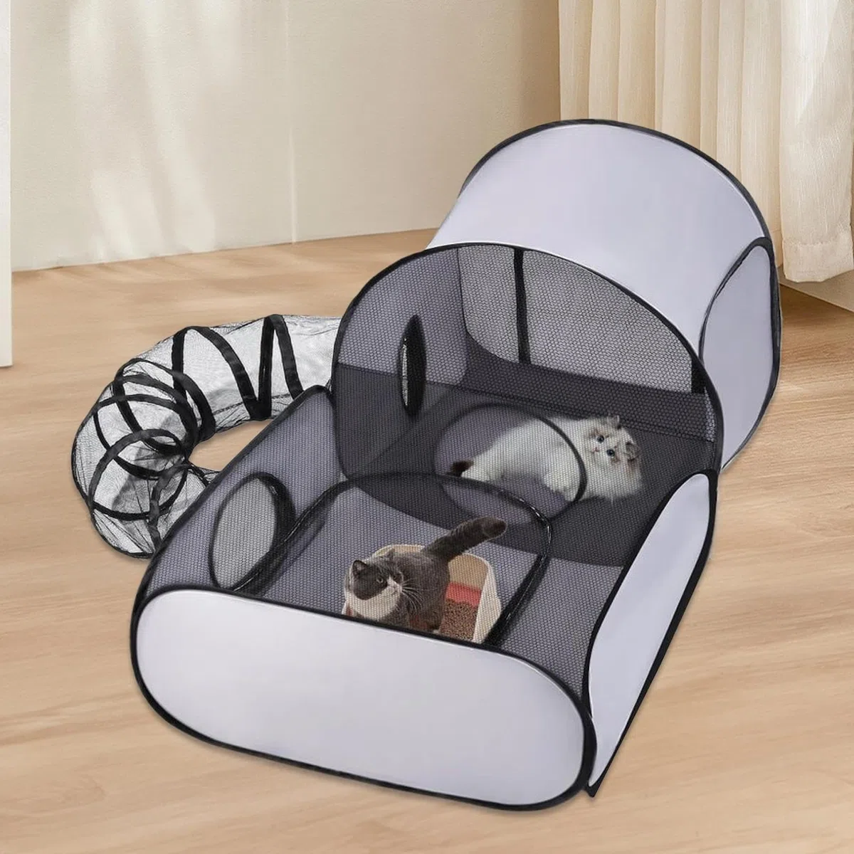 Parc d'extérieur pour Chat - Enclos pour Chat - pour l'extérieur - avec Design Portable - Maison de Jeu Interactive avec Tunnel - Accessoire Portable pour Animaux de Compagnie pour Chiots et Petits