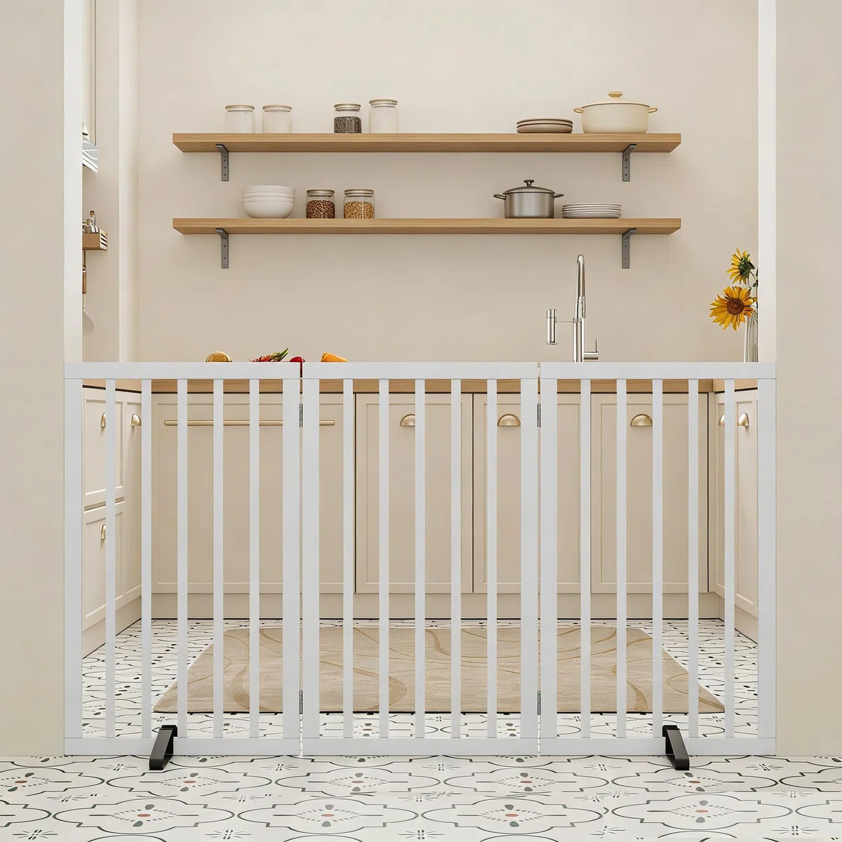 Barrière pour Chien intérieur, barrière d'escalier Hauteur 82 cm, autoportante, Pliable, Adaptable aux intérieurs, escaliers, Portes et couloirs (Blanches, 3 Panneaux)