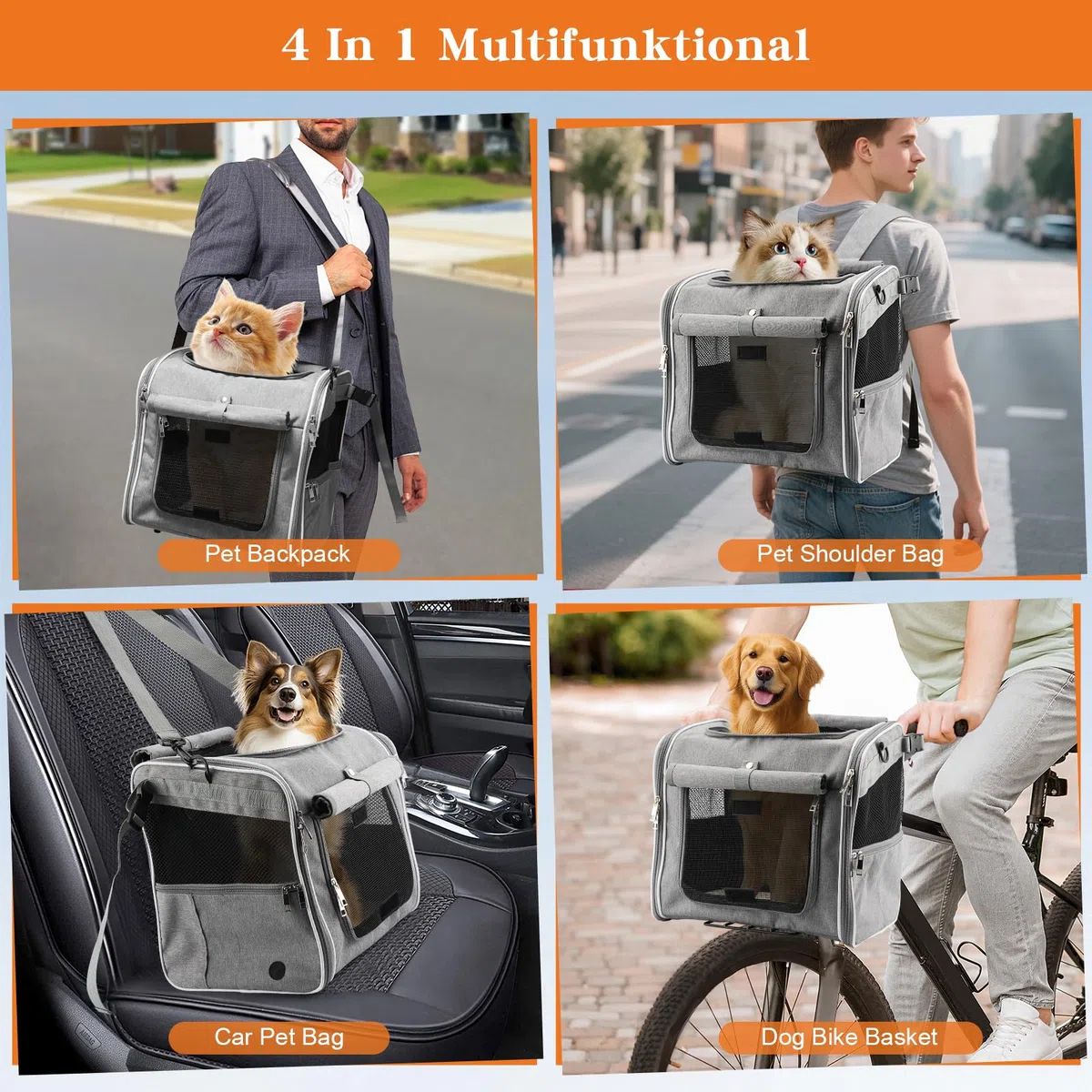 Eiito Panier pour chien vélo sûr jusqu'à 6 kg, sac à dos et voiture