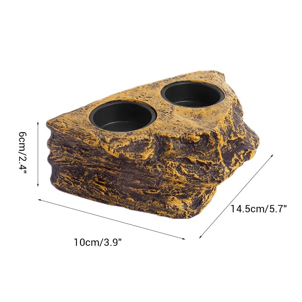 MiOYOOW Mangeoire Magnétique pour Reptiles, Récipient à Eau Ou Nourriture Décoratif Pierre, Bol d'alimentation Double Détachable, pour Grenouille, Tortue, Lézard, Serpent, Reptile, Gecko
