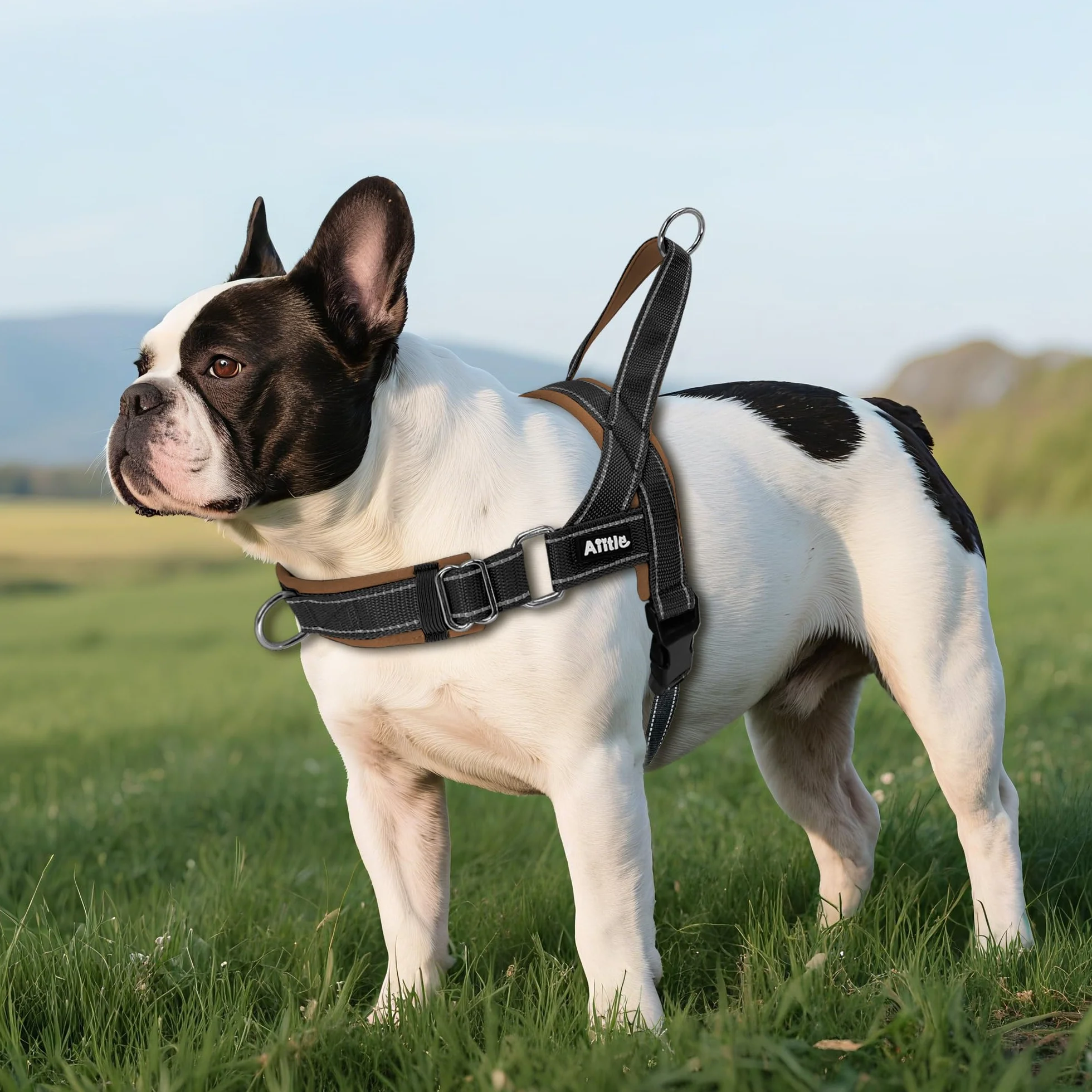 AIITLE Harnais réglable amélioré pour Chien, rembourré, Doux et Confortable, Gilet Tactique Anti-Fuite, Harnais réfléchissant léger pour Chiens de Taille Moyenne Noir-Brun M