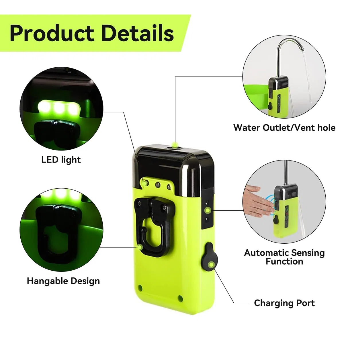 Pompe à oxygène - Chargement USB - 3 modes - ABS - Pompe à air d'aquarium - Triple filtration - Capteur intelligent - Pompe à eau - Lumière LED - Pêche - Lavage des mains - Accessoires de pêche avec