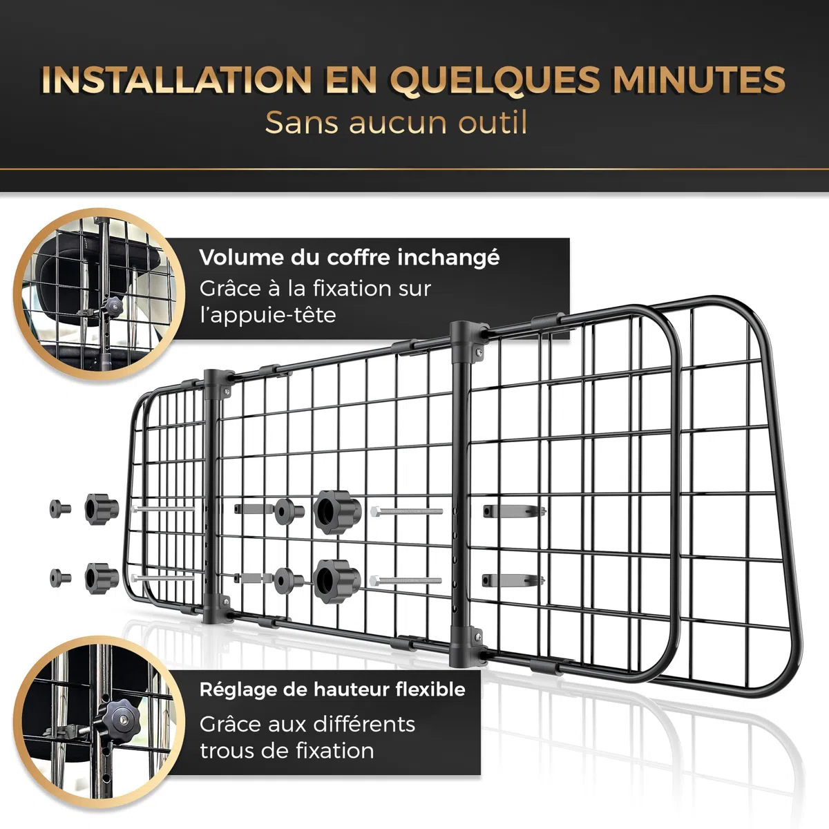 Heldenwerk Grille Voiture pour Chien Universelle pour Chien - Barrière de Protection pour Coffre avec Fixation à l'appui-tête réglable en continu