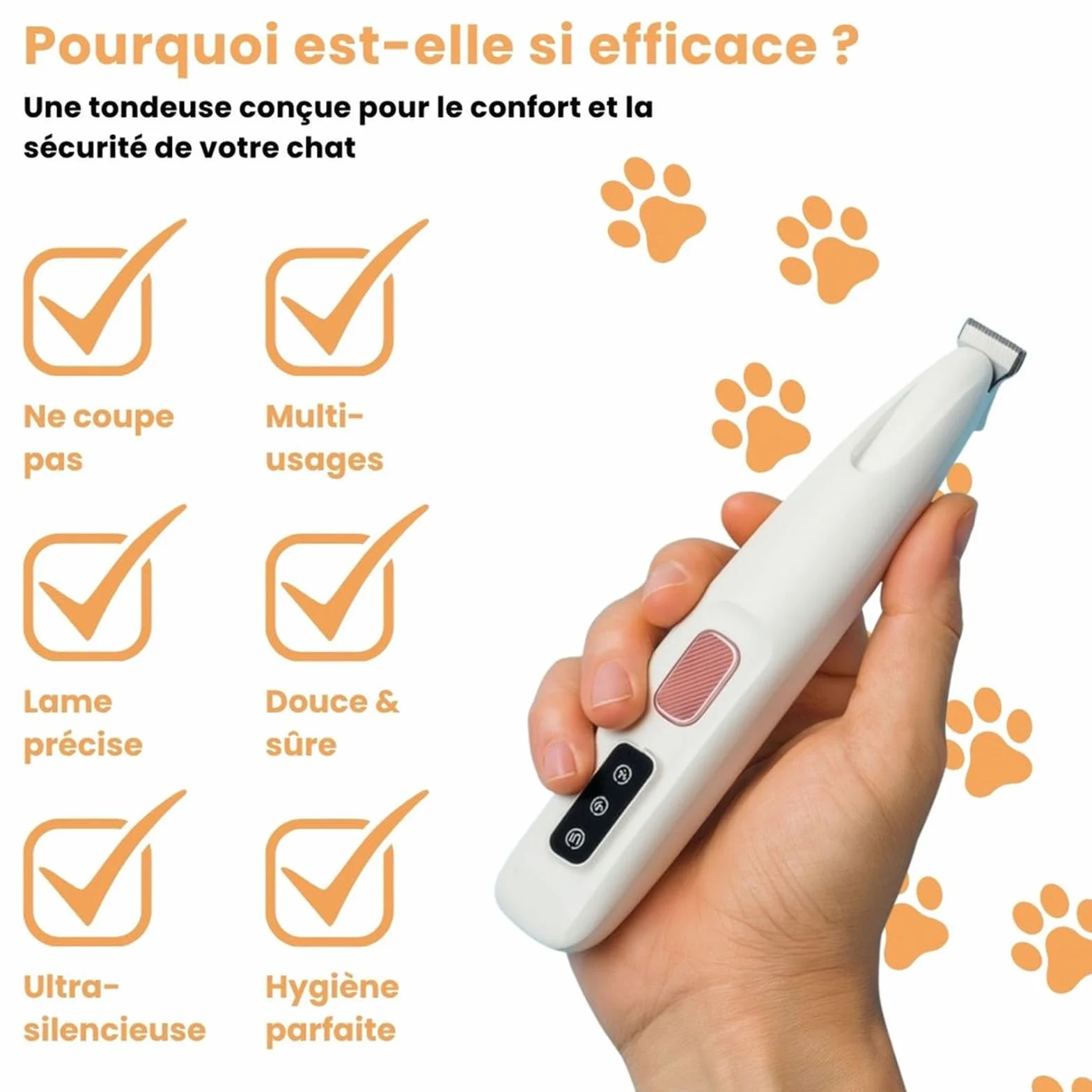 Tondeuse Chat, Neu Tondeuse De Précision Pour Chat, Élimine Les Nœuds Et Les Poils Superflus, Silencieuse(<35db), Lames Sûres, Coupe Précise, Adaptable À Tous Types De Poils (A)