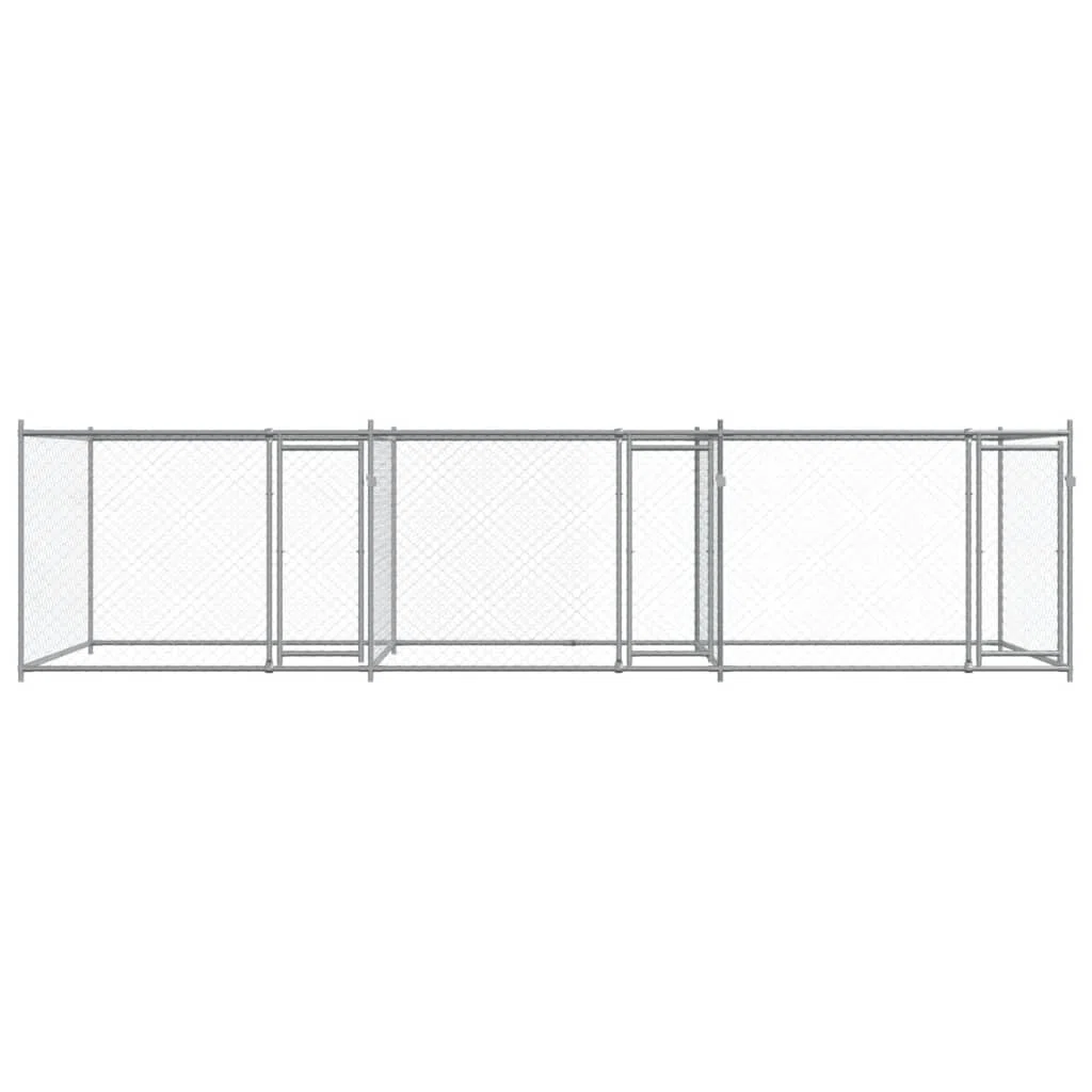 vidaXL Cage pour Chien avec Portes, Chenil pour Chien, Maison pour Chien, Niche de Jardin Terrasse, Gris 6x2x1,5 m Acier Galvanisé