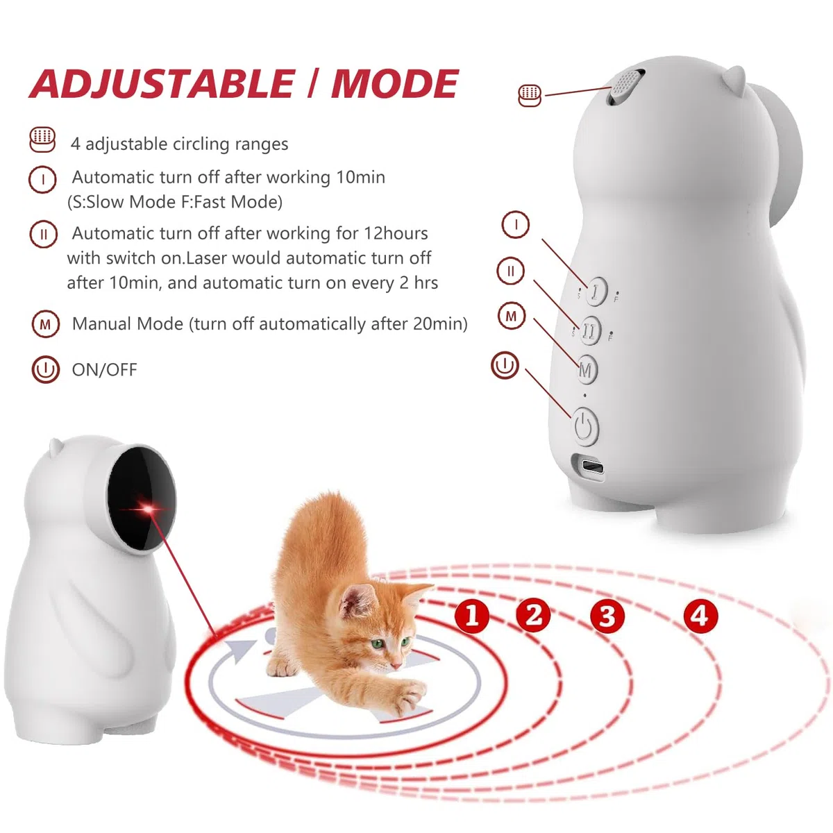 AILEDA Jouet Laser Interactif pour Chat, Automatique avec Trajectoire Aléatoire, Activé par Le Mouvement, Rechargeable, pour Chat/Chaton/Chien
