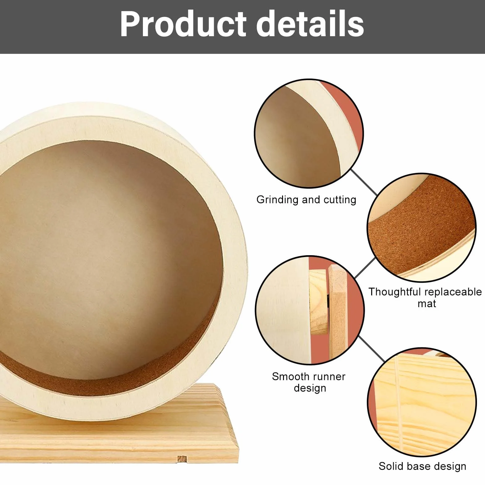 Roue pour hamsters, en bois, Ø 15 cm, avec bande de roulement en liège, silencieuse et pour petits animaux
