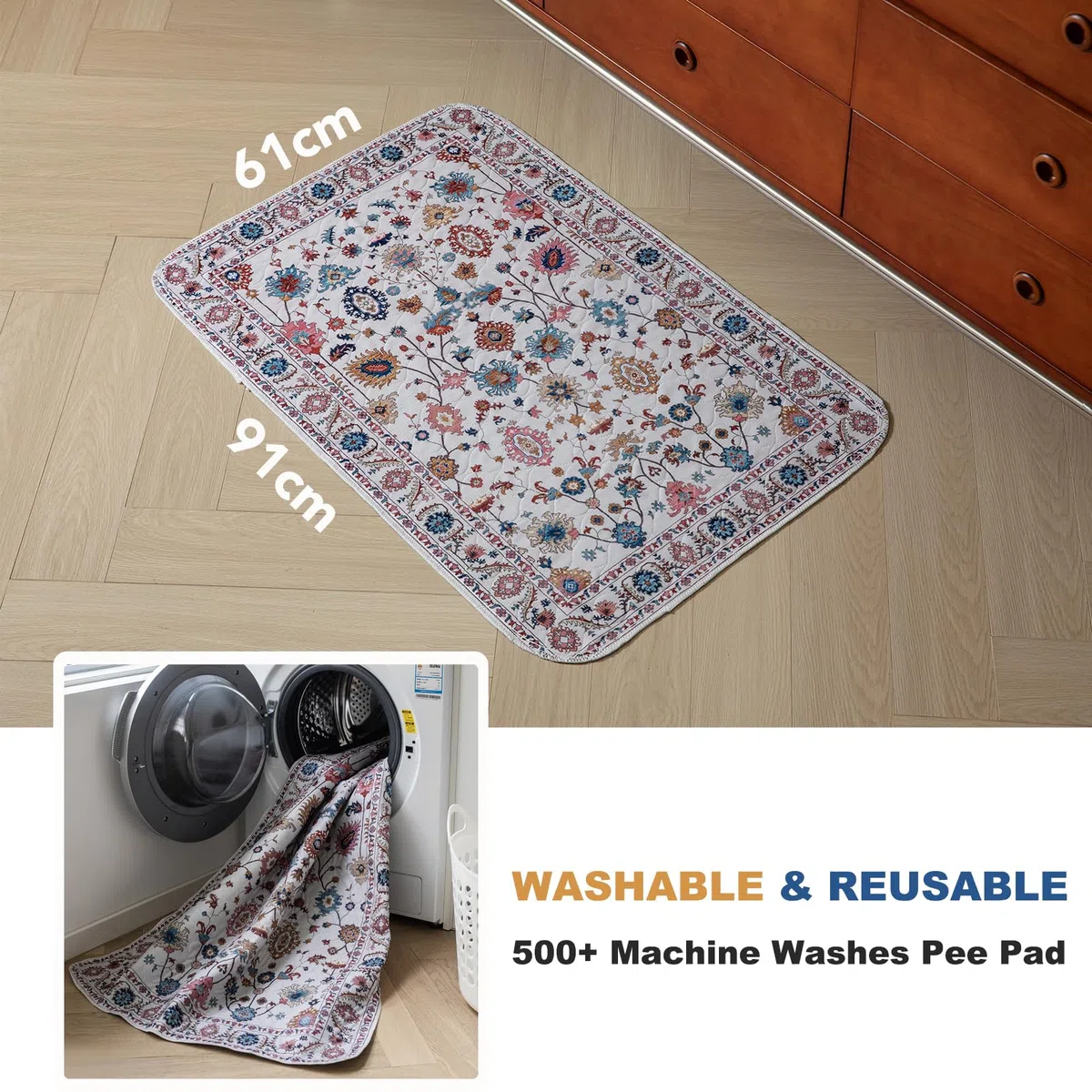 Tapis Éducateur pour Chien Lavable Réutilisable, Lot de 2 Tapis Propreté Ultra Absorbants pour Animaux, Lavable, Antidérapant, Convient aux Chiens, Chats, Lapins (Pattern 3, 61x91.5cm)
