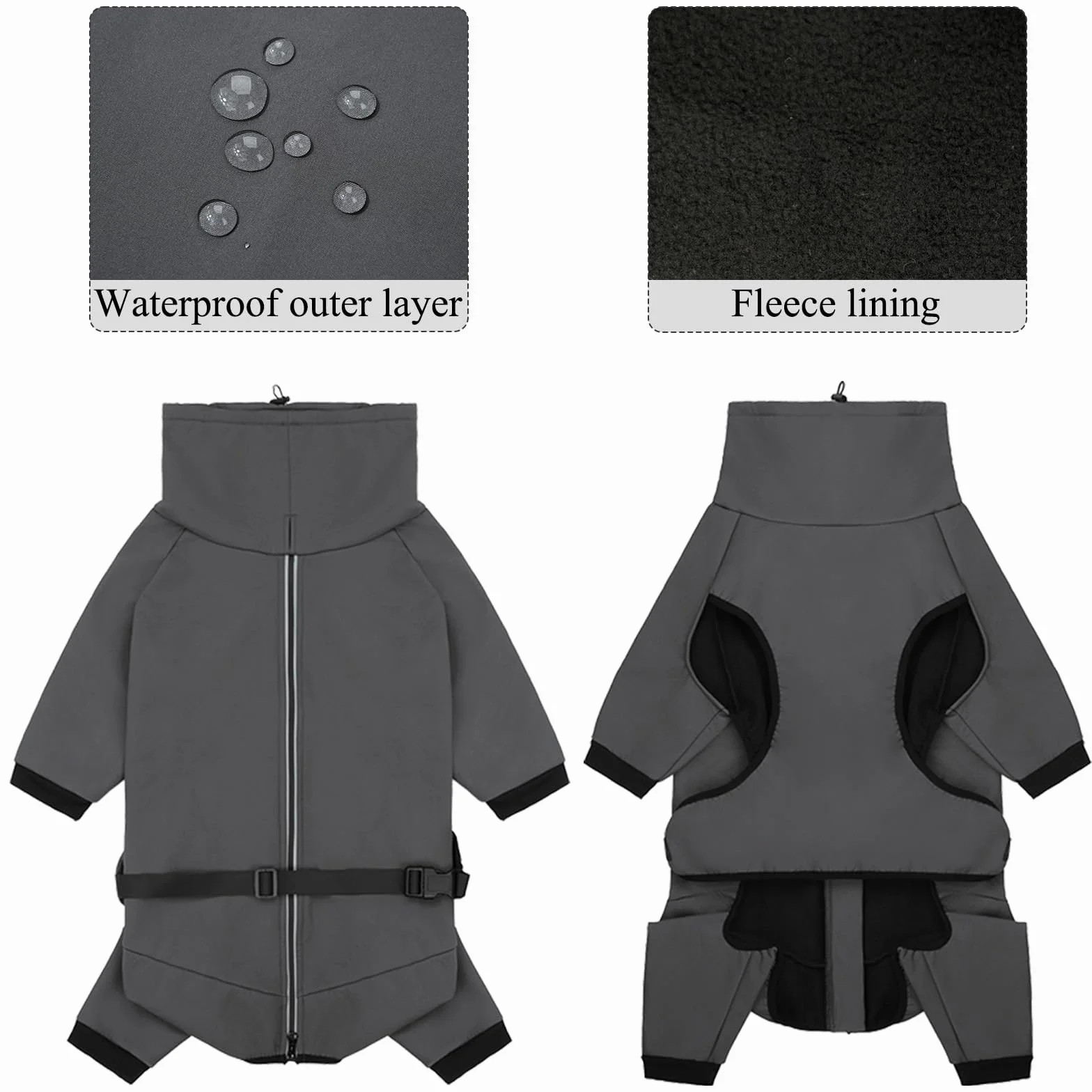 Manteau Chien Imperméable Manteaux Imperméables pour Chiens Veste Chien avec Jambes Manteaux d'hiver Polaire Chaude Veste Fermeture éclair réfléchissante Manteau pour Petit Moyen Grand Chiens