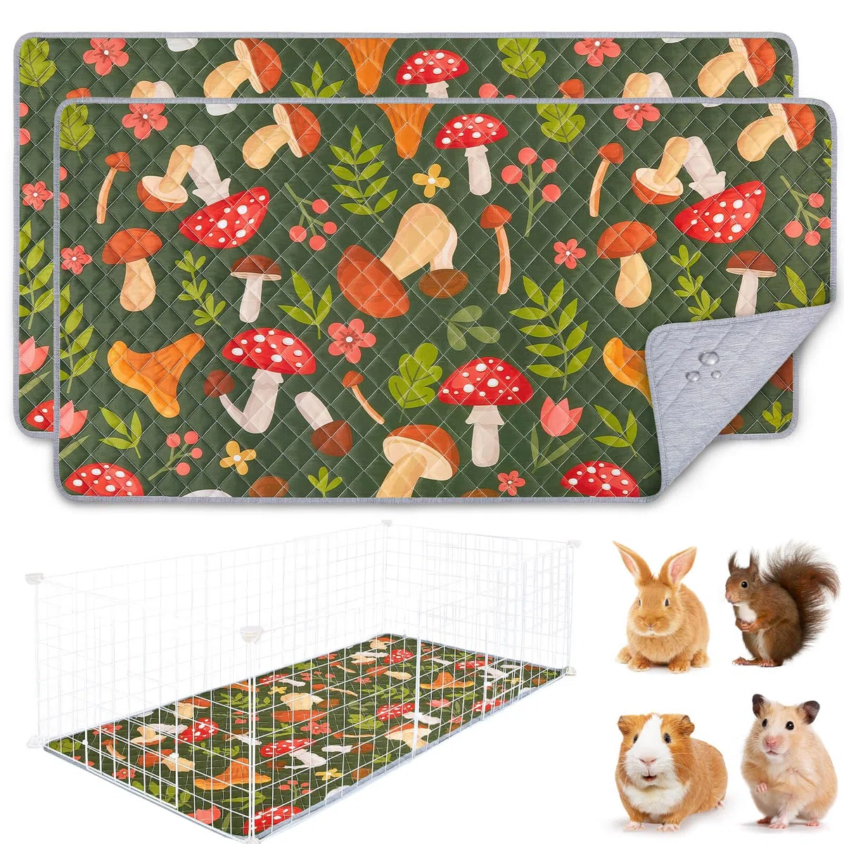 Lot De 2 Tapis Lavables Et Réutilisables pour Cage De Cochon D’Inde, Doublures Absorbantes pour Pipi, Tapis pour Petits Animaux, Lapins Et Hamsters