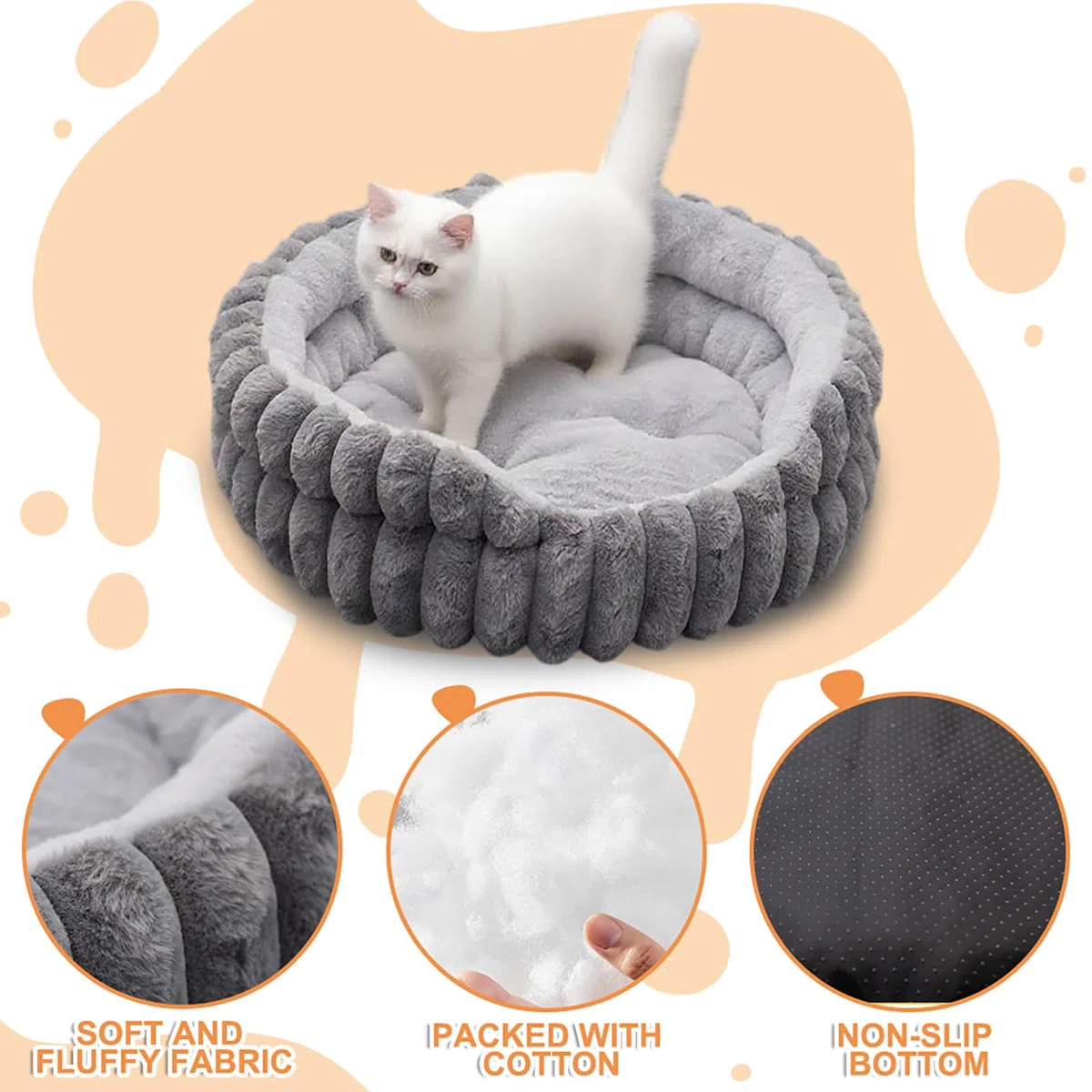 Panier Chien, Panier Chat Moelleux, Lit Calmant pour Chien et Chat, Lit Rond Dehoussable Lavable, Antidérapant, Paniers Donut pour Petits Chiens et Chats Moyens, (50 cm, M)
