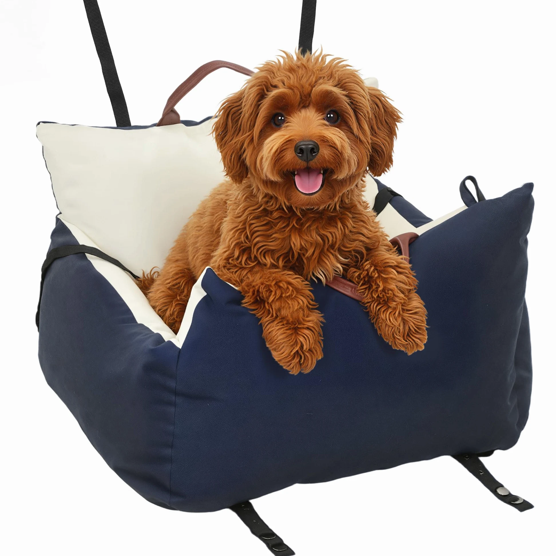 PawHut Siège Auto pour Chien avec Ceinture de sécurité et Fixation, siège de Voiture pour Chiens rembourré Confortable Portable jusqu'à 5kg, Panier Voiture pour Animal Coussin Amovible, Bleu Marine