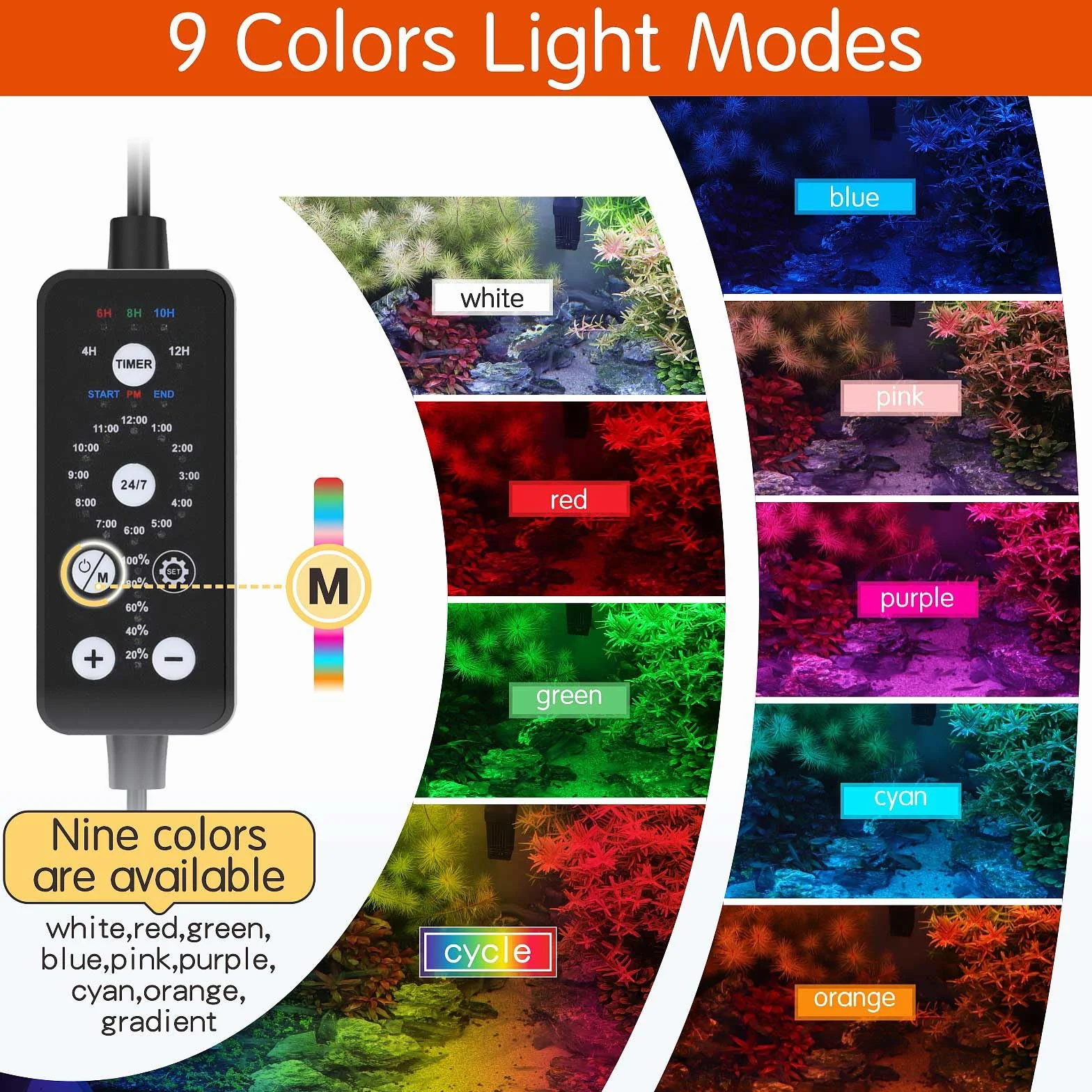 hygger Submersible Aquarium Led Light,11W Éclairage Aquarium Fish Tank Light,24/7 Full Spectrum Lampe Aquarium Led avec 9 Colors and 10 Luminosité Réglables de 31-58cm Tank