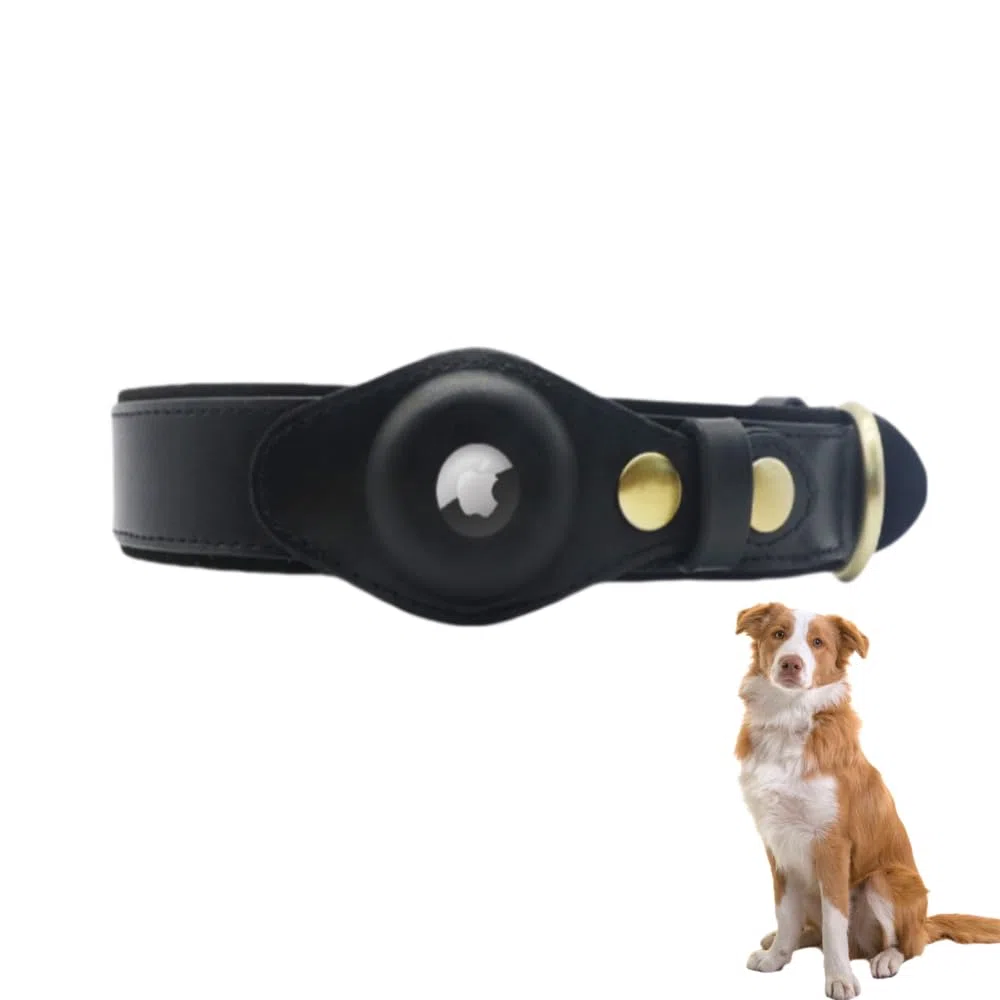 Collier pour Chien airtag Collier pour Chien en Cuir avec Rembourrage Doux Réglable pour éviter la Perte du Collier pour Petits Moyens et Grands Chiens(Noir,L)