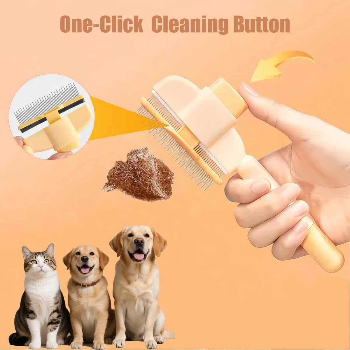 2 Cat Dog Flea Peigl, Peigne D'épilation Animaux Compagnie, Brosse de Toilettage avec Bouton Déverrouillage, Peigne Anti-Puces pour Chiens à Poils Courts Longs Nettoyage Poils Lâches Noués