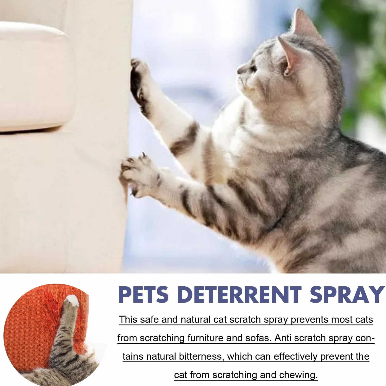 Spray anti-rayures pour chats, spray anti-rayures pour chats, protection contre les rayures pour chat et chien, spray de rétention pour chat, résistant aux rayures pour canapé, meubles,