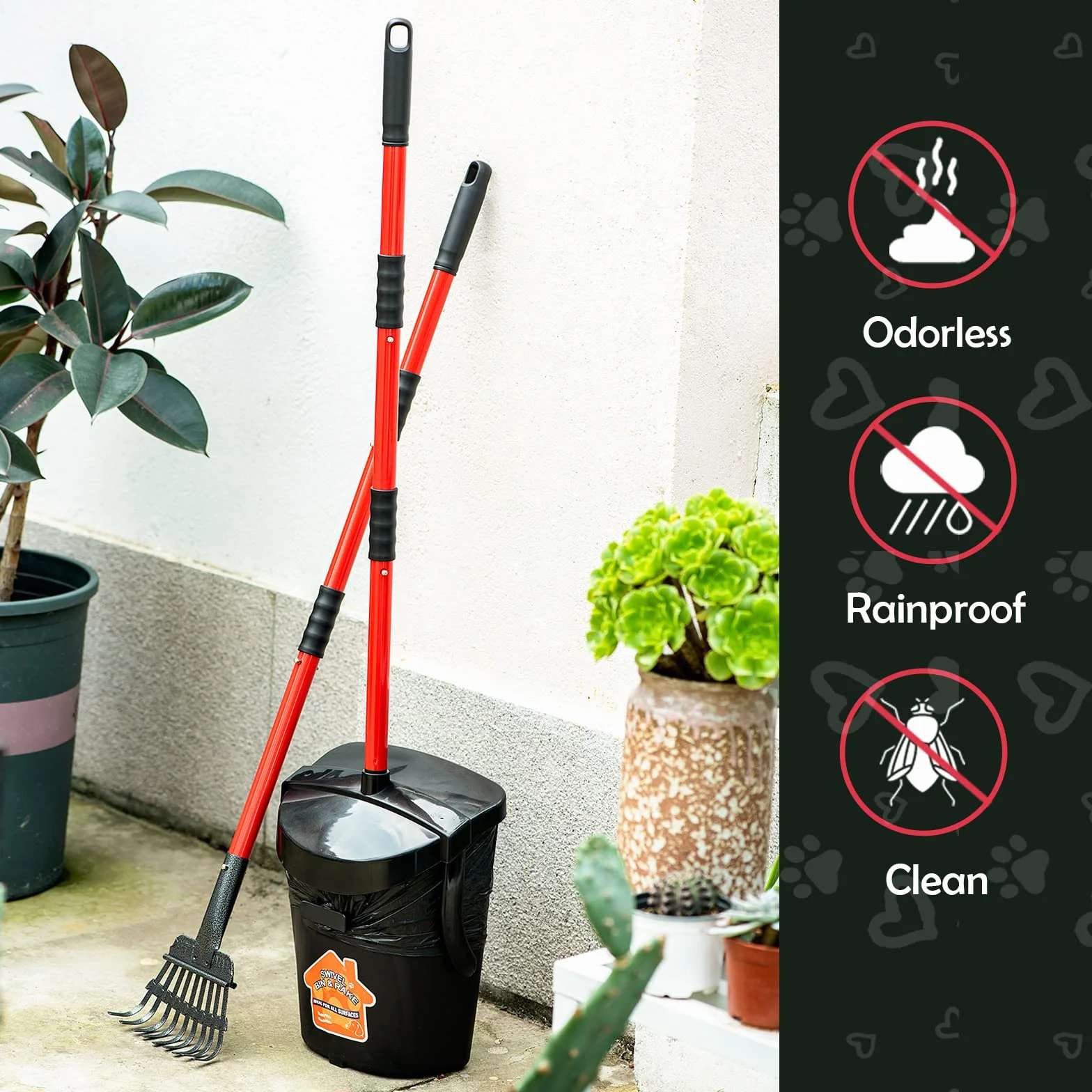 BANORES Grande pelle à déjections canines pivotante et râteau pour chiens de grande et petite taille, utilisation sur l'herbe, la saleté ou le gravier – Fournitures pour animaux de compagnie