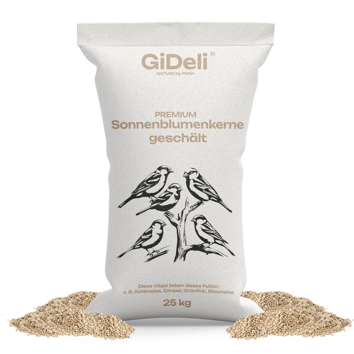 GiDeli Graines de tournesol pelées 25 kg – Nourriture pour oiseaux de jardin et oiseaux sauvages – Nourriture pour oiseaux sauvages 4 ans – Alimentation précieuse pour oiseaux sauvages – Distributeur