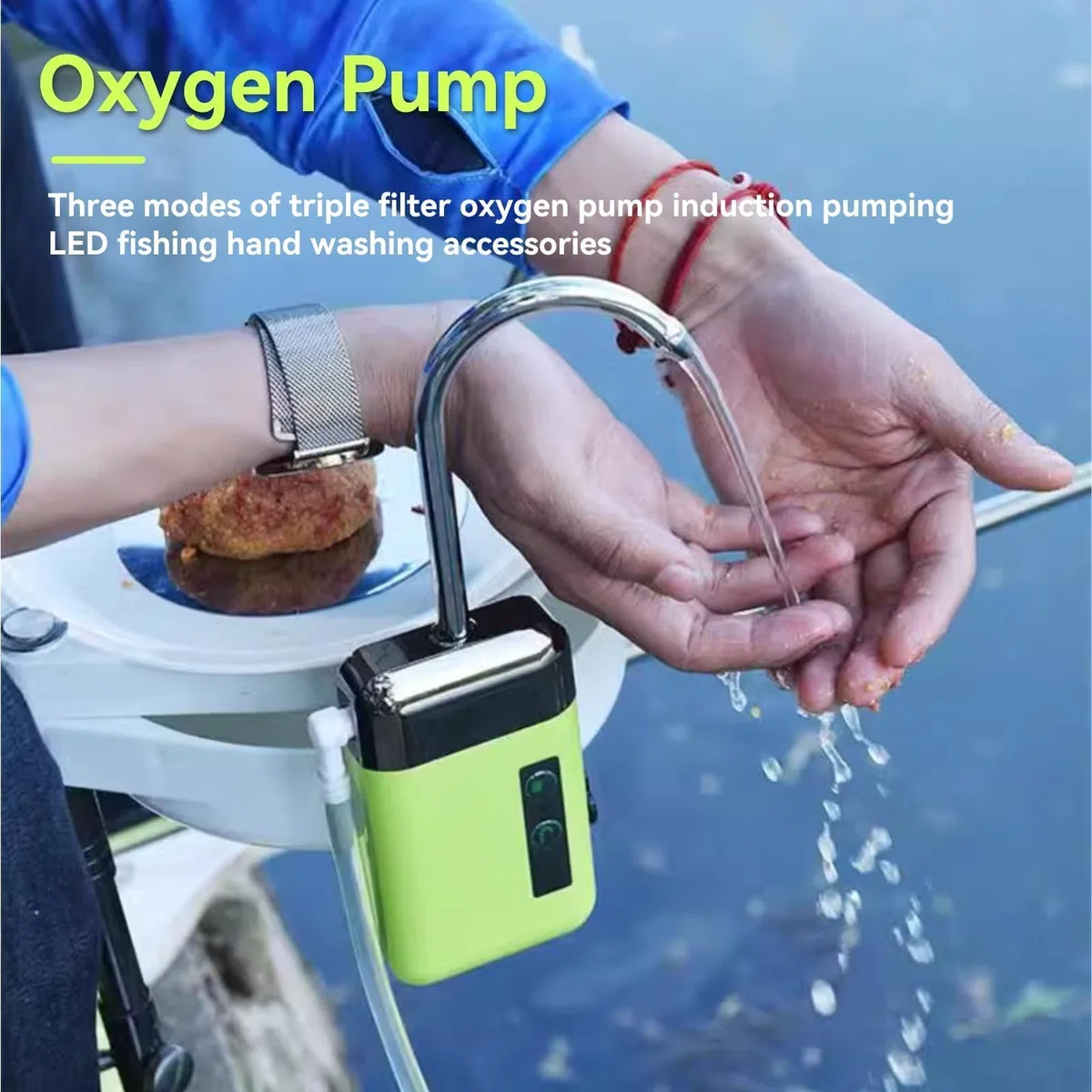 Pompe à oxygène - Chargement USB - 3 modes - ABS - Pompe à air d'aquarium - Triple filtration - Capteur intelligent - Pompe à eau - Lumière LED - Pêche - Lavage des mains - Accessoires de pêche avec