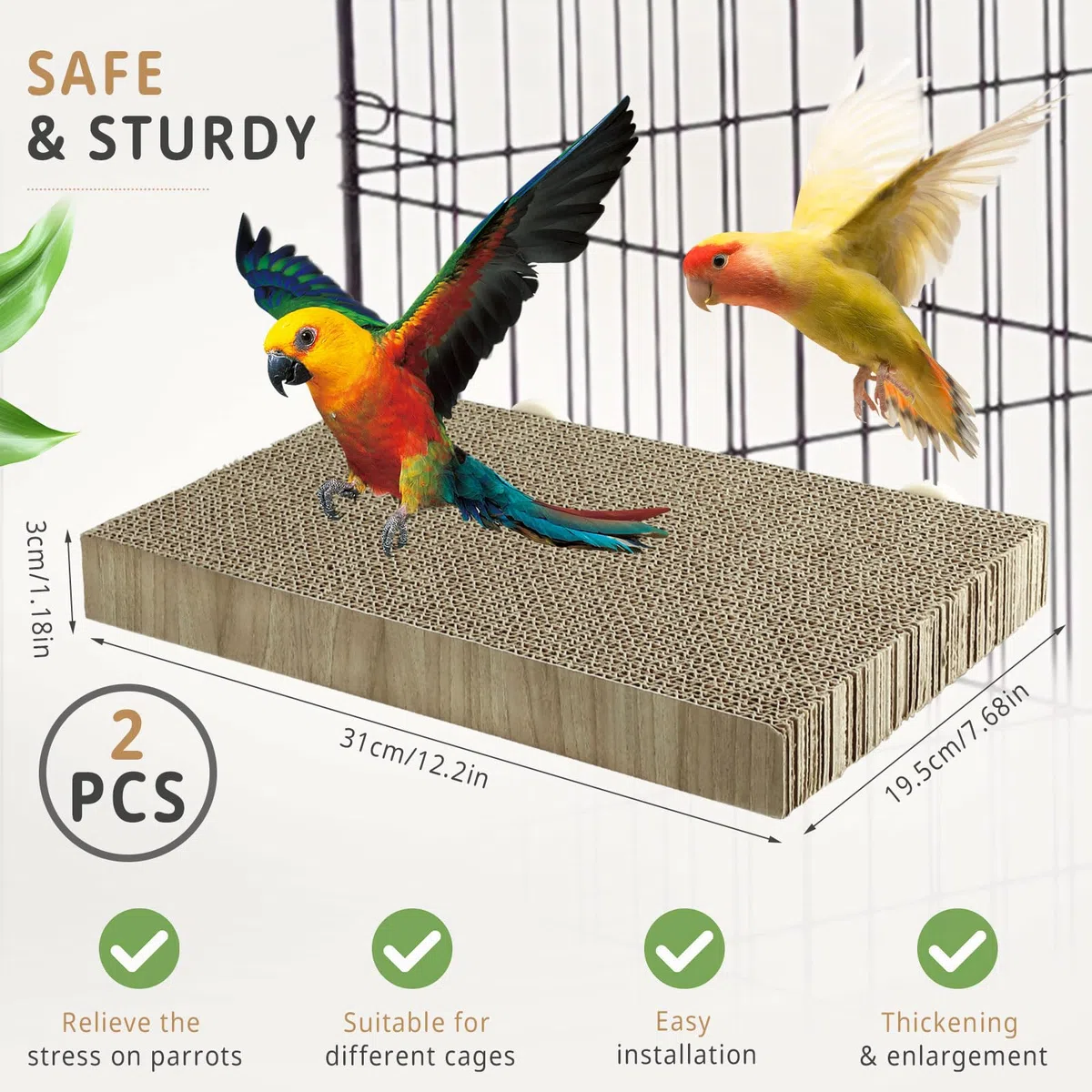 Perchoir pour cage à perroquet, jouets à mâcher pour perruches, aire de jeu, conure, calopsitte, plate-forme de broyage, accessoires de cage pour perruche, cacatoès (marron, lot de 2, L : 31 x