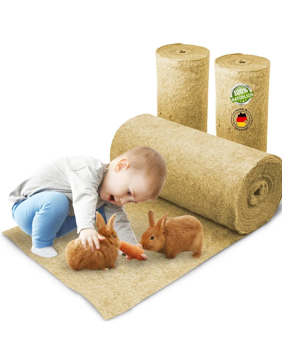 Tapis pour rongeurs en chanvre 100 % bio sur un rouleau de 5 m de longueur, 50 cm de largeur, 5 mm d'épaisseur