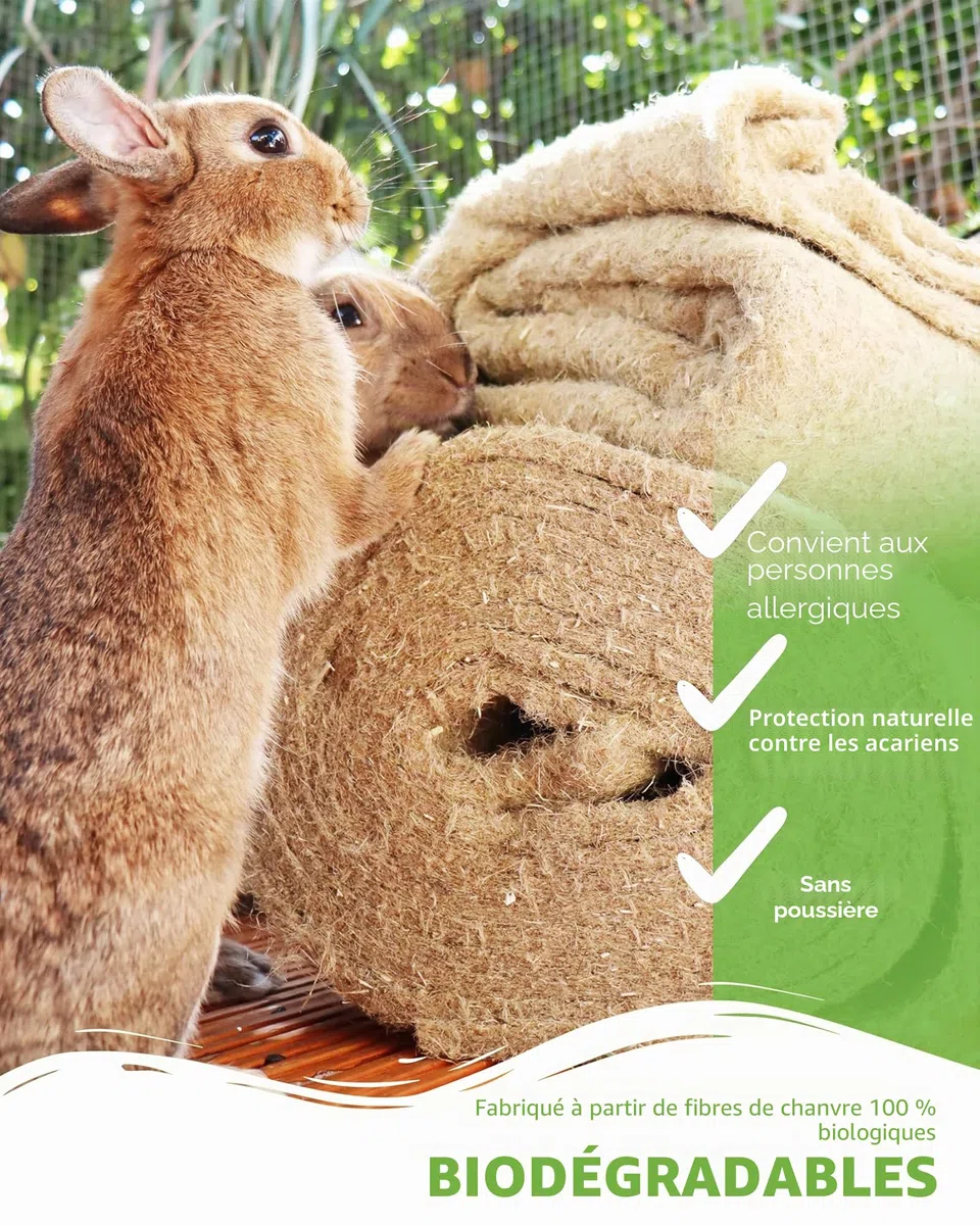Tapis pour rongeurs en chanvre 100 % bio sur un rouleau de 5 m de longueur, 50 cm de largeur, 5 mm d'épaisseur