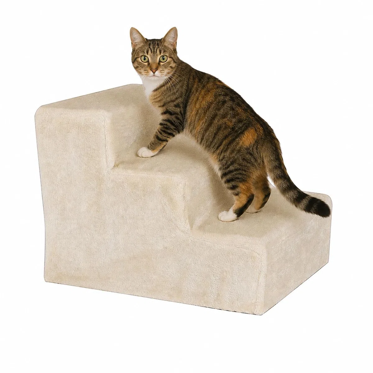lionto Escalier pour Animaux avec Housse en Peluche, 46x36x34 cm, marchepied Robuste, Doux pour Les articulations, Housse Amovible et Lavable, supporte Jusqu’à 50 kg, Beige