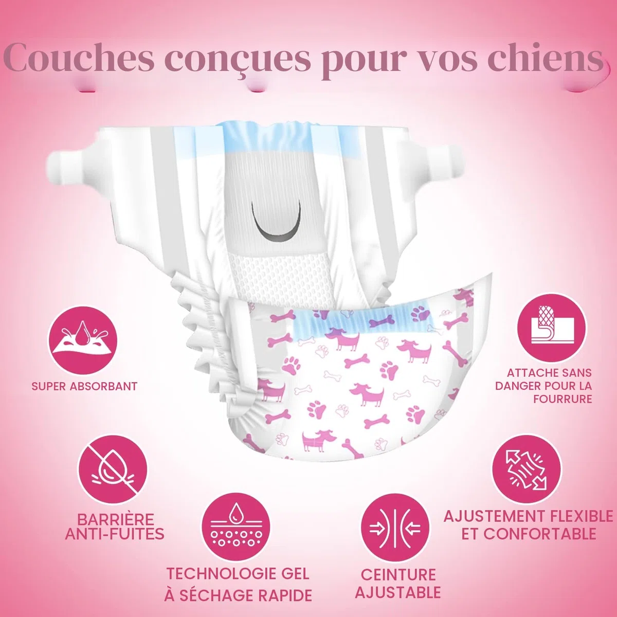Dono Couches pour Chiens Femelles, 45 pièces, Couches Super absorbantes pour Chiens, Couches pour Chiots avec Technologie Gel Flash Dry, Couches pour Chats étanches pour Chiens en Chaleur