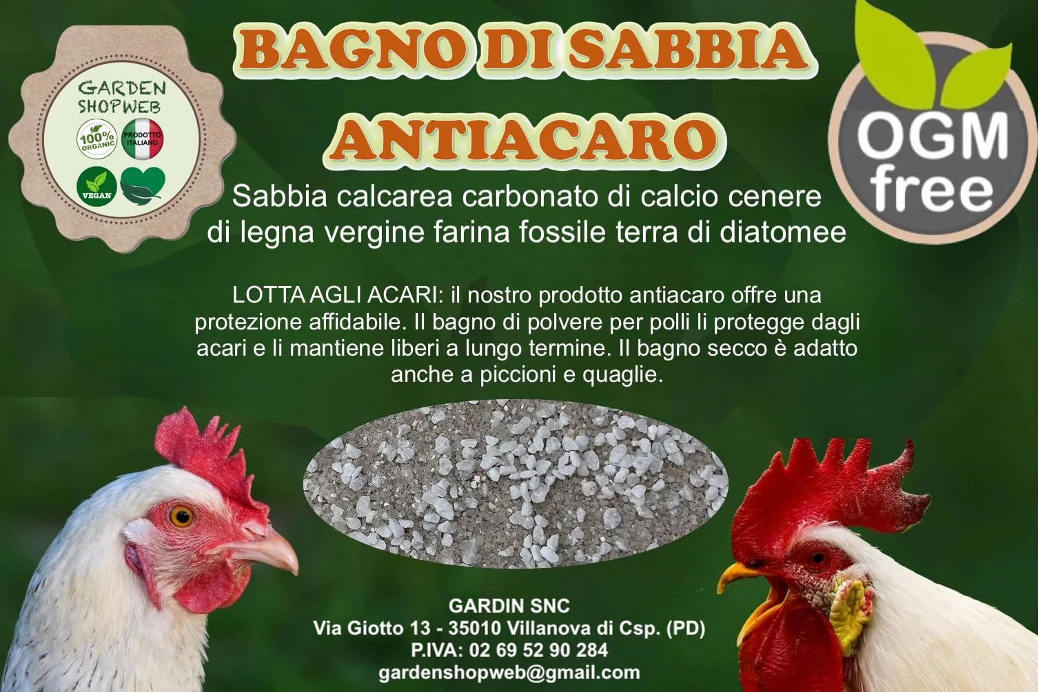 Sable de bain pour volaille avec carbonate de calcium, cendres et farine fossile, excellent antiparasitaire bio (7 kg)