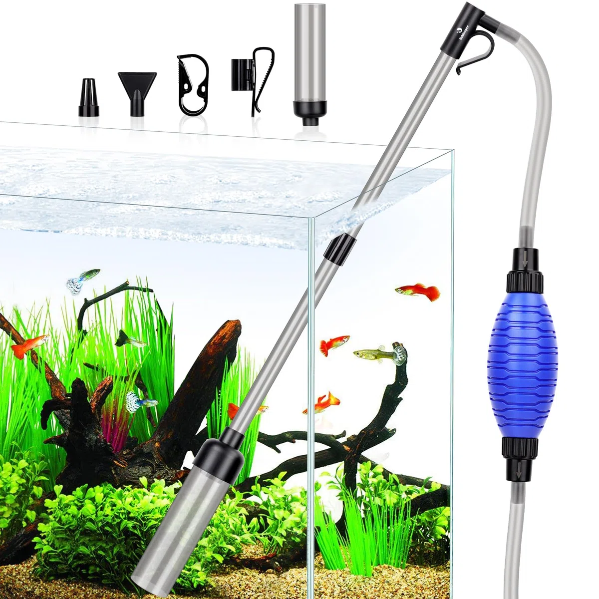 fishkeeper Aquarium Changer l'eau, Filtre de Sable de Nettoyage d'aquarium, réservoir de Poissons Kit de Nettoyage de Gravier d'aquarium avec débit d'eau réglable pour Le Nettoyage du Sable