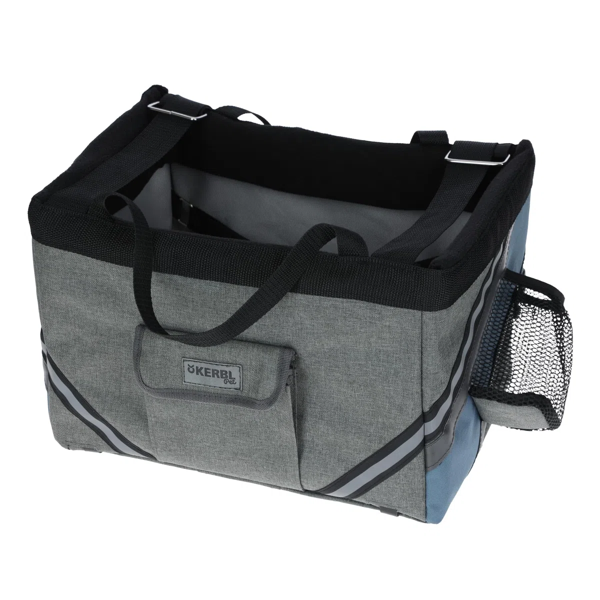 Kerbl Pet Sac de vélo Vacation, Panier pour Chien, Gris, Bleu, 38x29x25cm, Polyester, Petits Chiens, Chats, Coussin de Sol Lavable