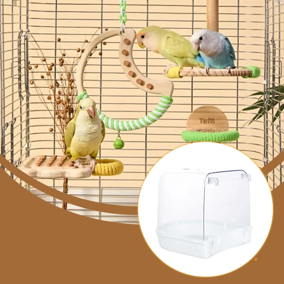 Bain d'oiseaux Transparent et Spacieux pour Cage, Idéal pour Les Perroquets, Perruches Ondulées, Canaris, Inséparables et Calopsittes, Blanc
