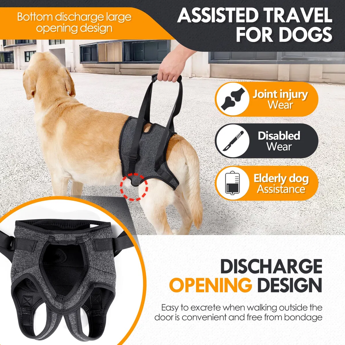 Harnais Soutien Arrière Réglable pour Chien - Aide à la Mobilité avec Poignée - pour Chien Handicapé, Blessé, Âgé - Toutes Tailles (P/M/G) (Gris foncé, XL)