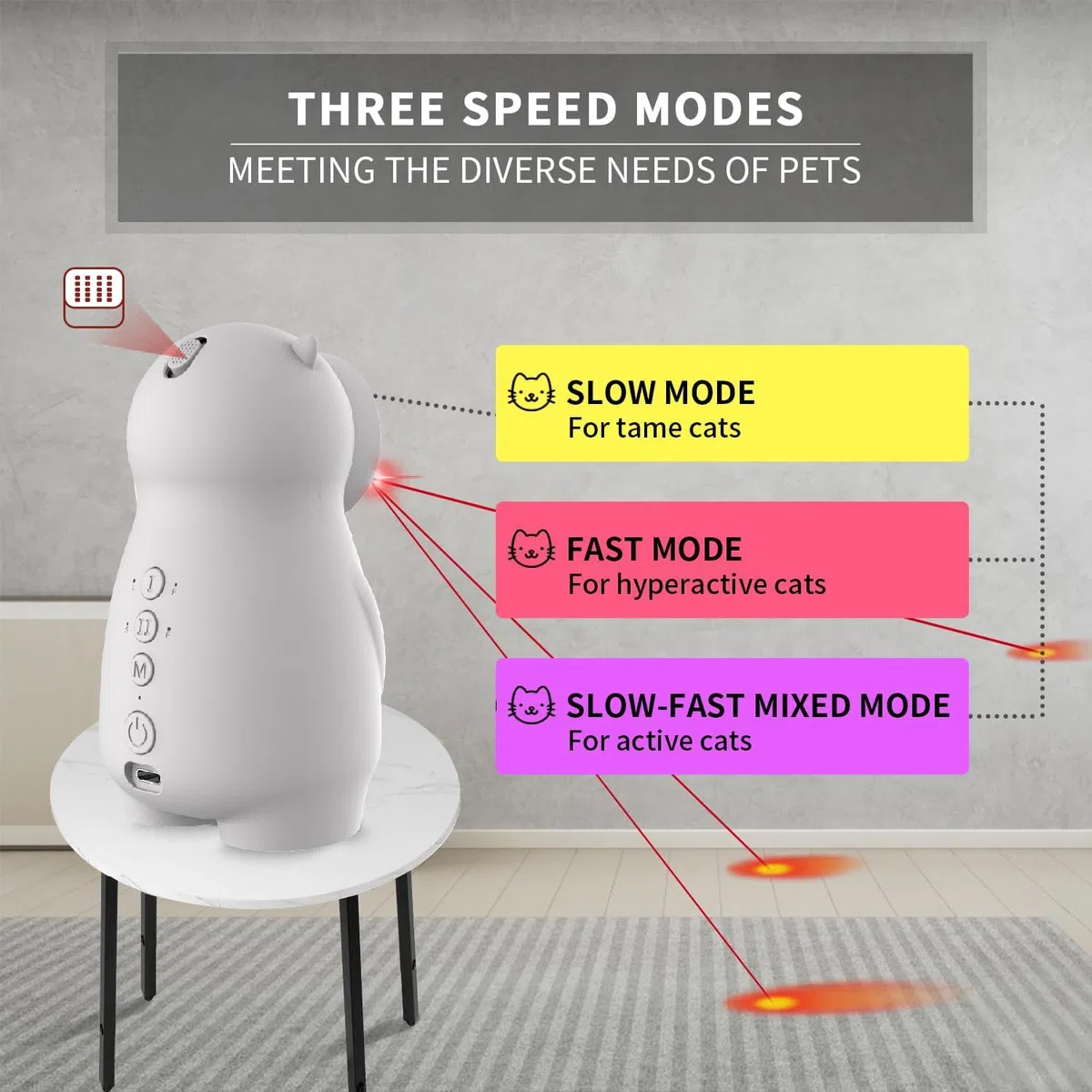 AILEDA Jouet Laser Interactif pour Chat, Automatique avec Trajectoire Aléatoire, Activé par Le Mouvement, Rechargeable, pour Chat/Chaton/Chien