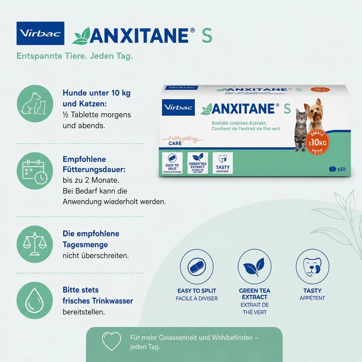 Virbac Anxitane pour Chat/Chien S 30 Comprimés